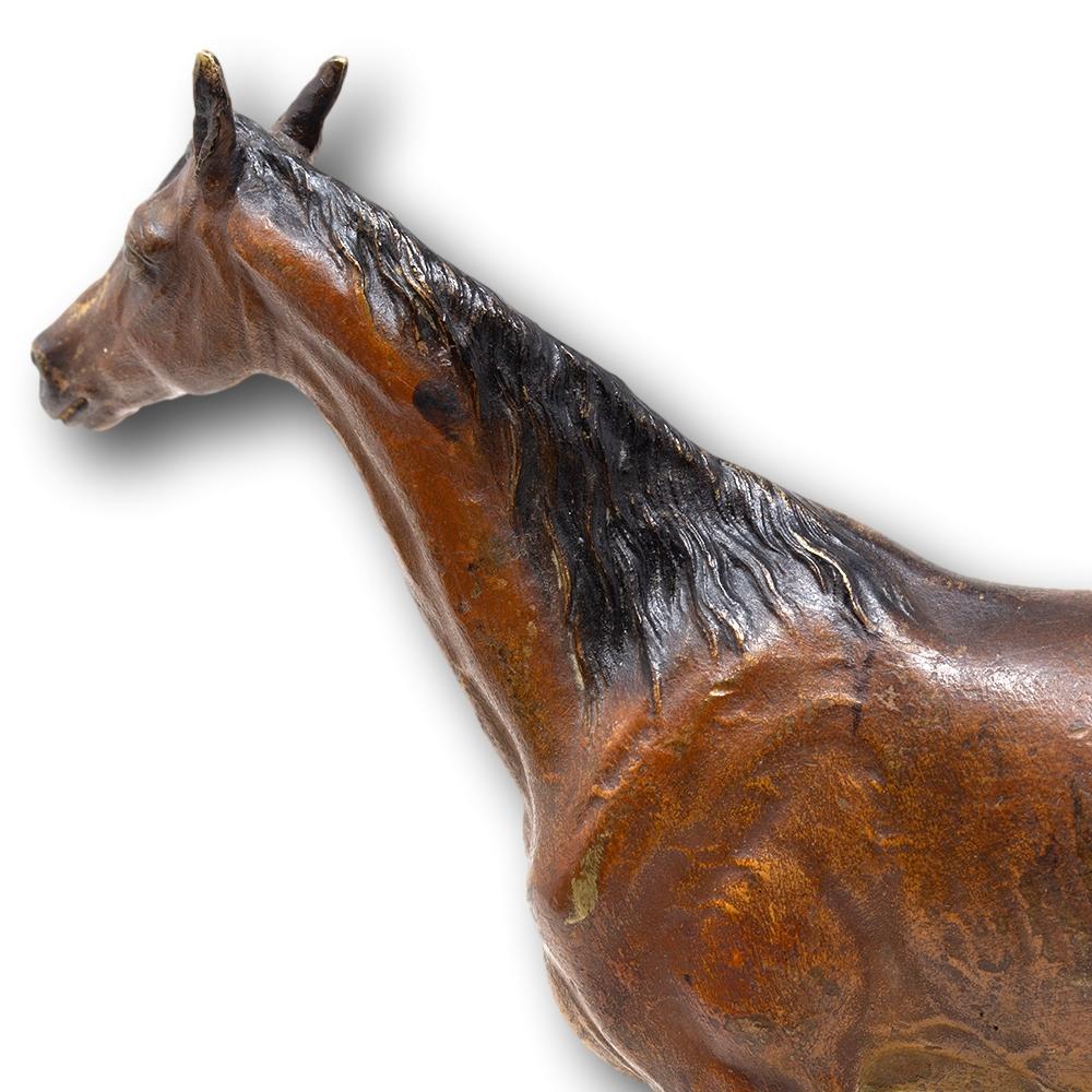 Scultura di cavallo austriaca in bronzo dipinto a freddo e onice di Franz Xavier Bergman in vendita 3