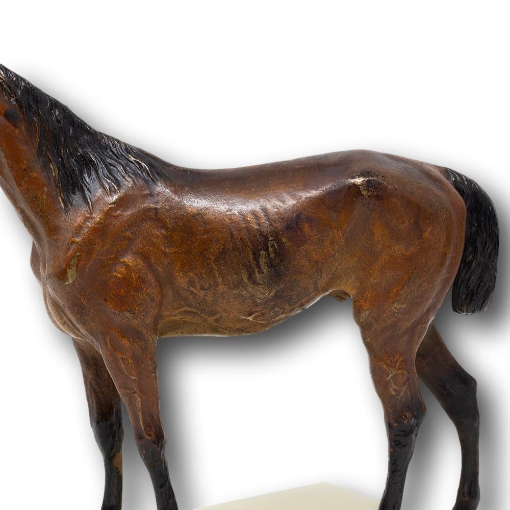 Scultura di cavallo austriaca in bronzo dipinto a freddo e onice di Franz Xavier Bergman in vendita 4