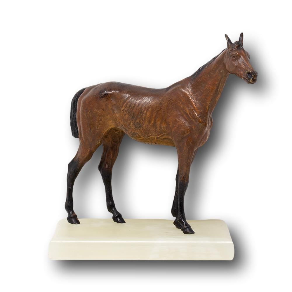 Austriaco Scultura di cavallo austriaca in bronzo dipinto a freddo e onice di Franz Xavier Bergman in vendita