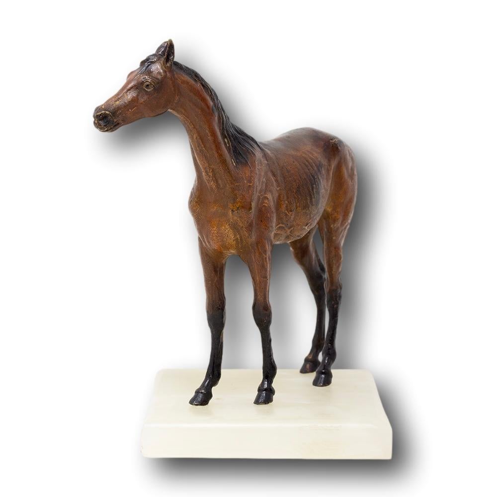Calco Scultura di cavallo austriaca in bronzo dipinto a freddo e onice di Franz Xavier Bergman in vendita