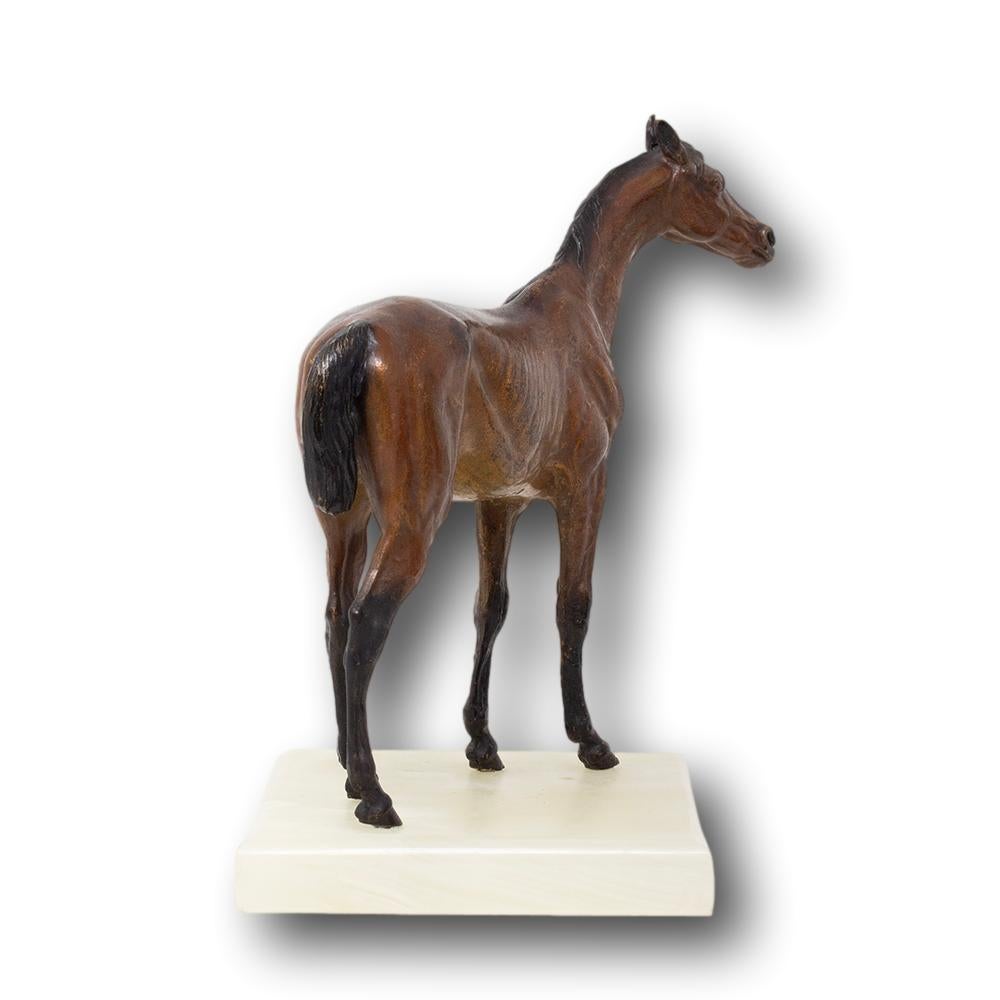 XIX secolo Scultura di cavallo austriaca in bronzo dipinto a freddo e onice di Franz Xavier Bergman in vendita