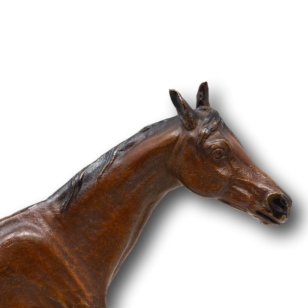 Bronzo Scultura di cavallo austriaca in bronzo dipinto a freddo e onice di Franz Xavier Bergman in vendita