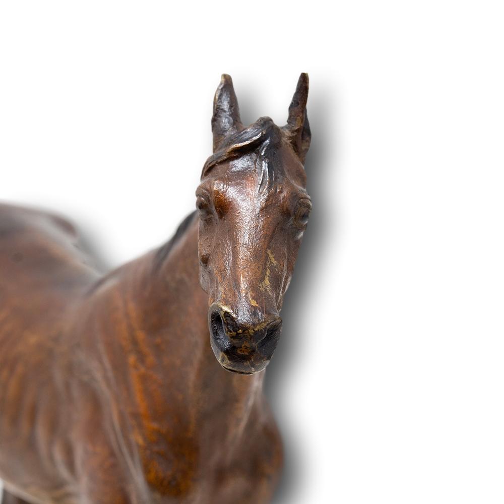 Scultura di cavallo austriaca in bronzo dipinto a freddo e onice di Franz Xavier Bergman in vendita 1