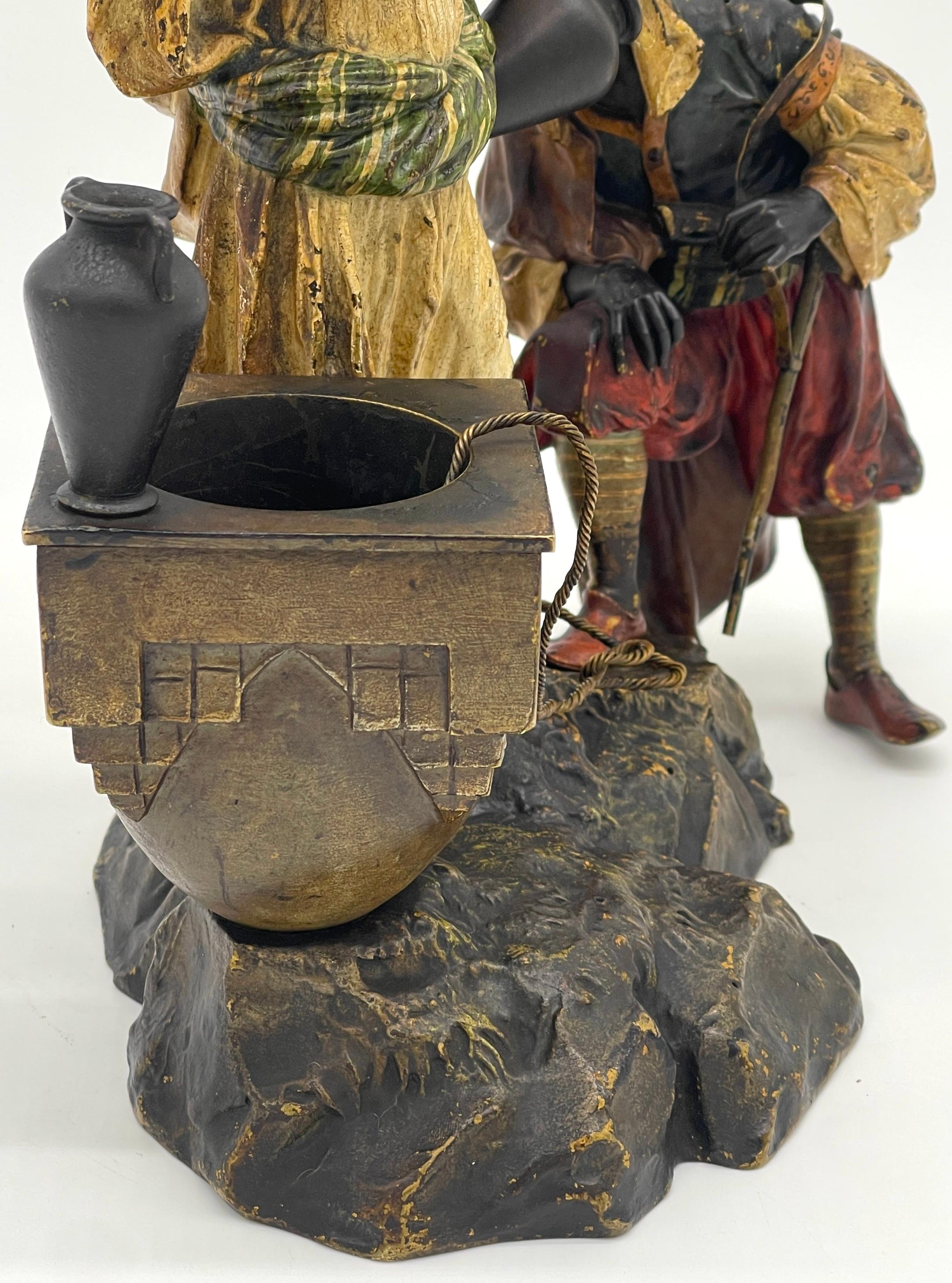 Doncella beduina austriaca de bronce pintado en frío y ayudante en el pozo, Franz Bergman en venta 2