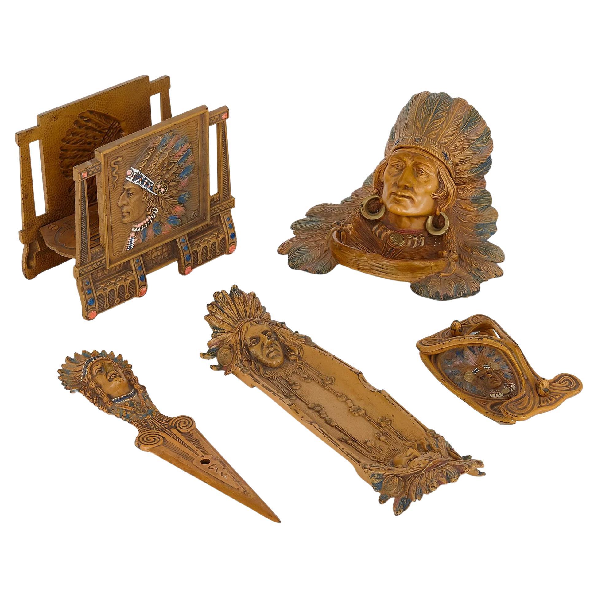 Austrian Cold-Painted Bronze Desk Set of American Interest