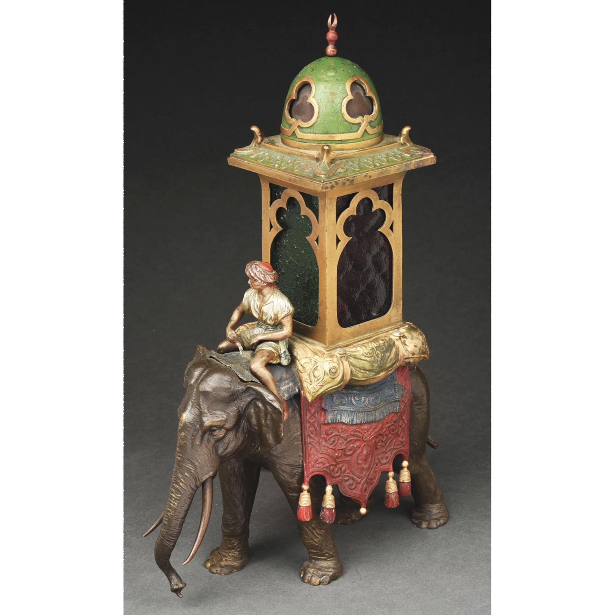 Österreichische Elefantenlampe aus kalt bemalter Bronze, Österreich im Zustand „Gut“ im Angebot in New York, NY