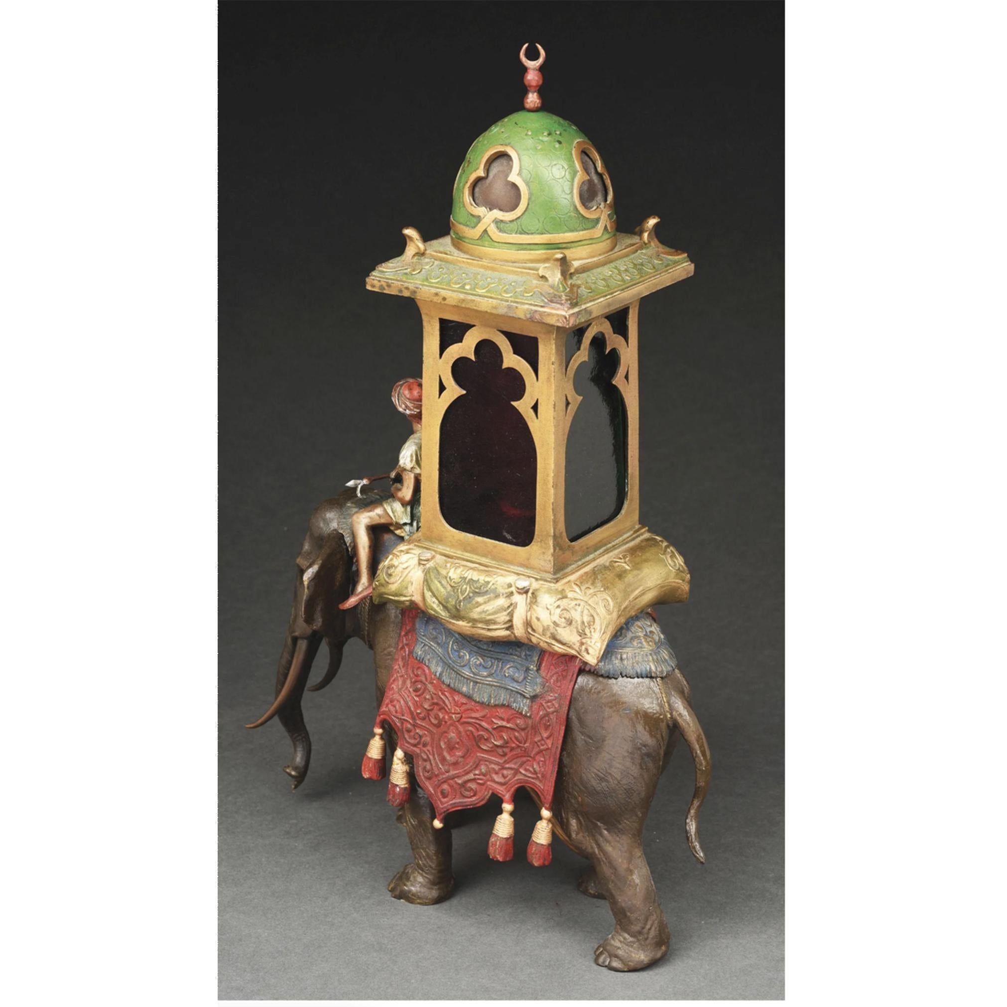 Österreichische Elefantenlampe aus kalt bemalter Bronze, Österreich (19. Jahrhundert) im Angebot