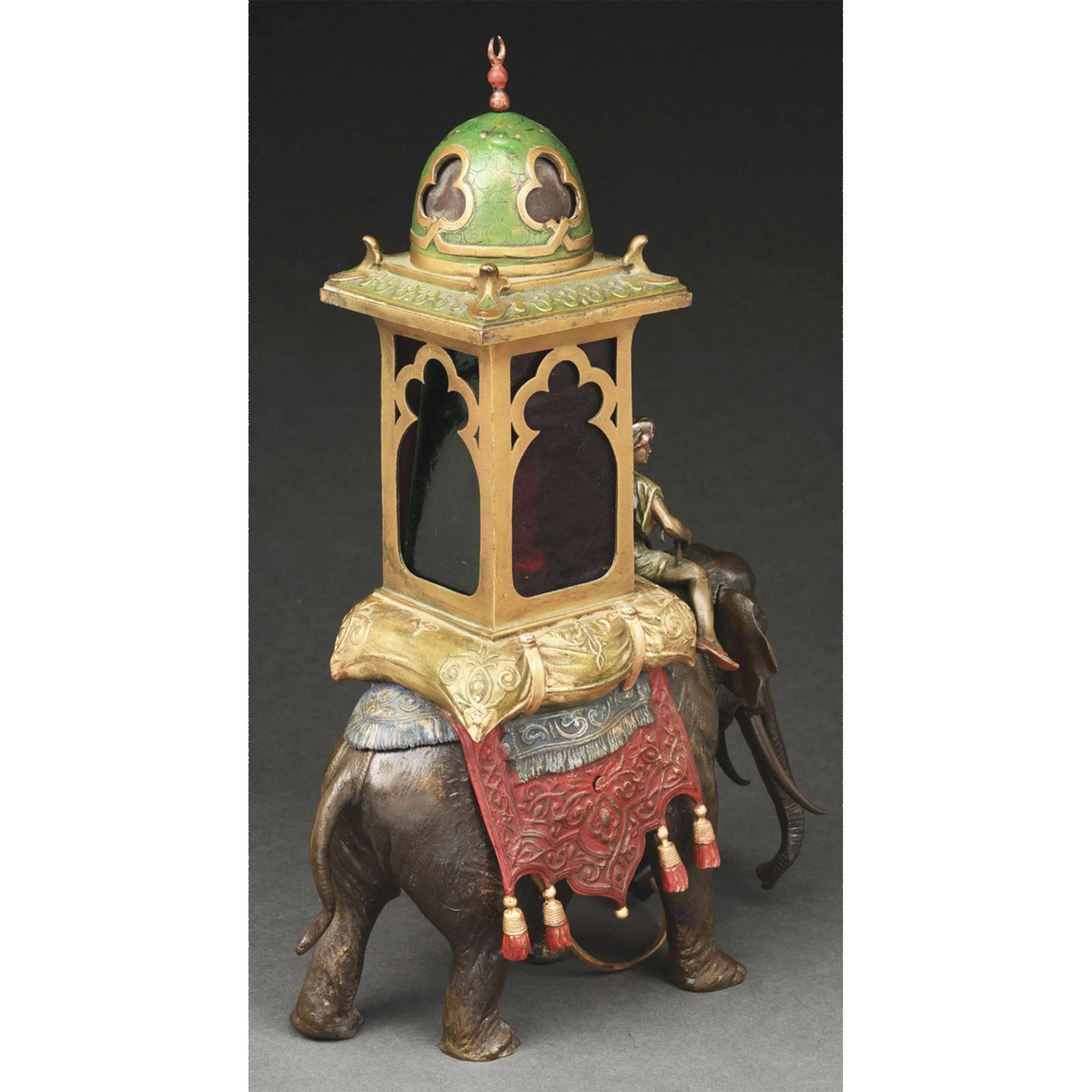 Hand-Painted Austrian Cold Painted Bronze Elephant Lamp For Sale
