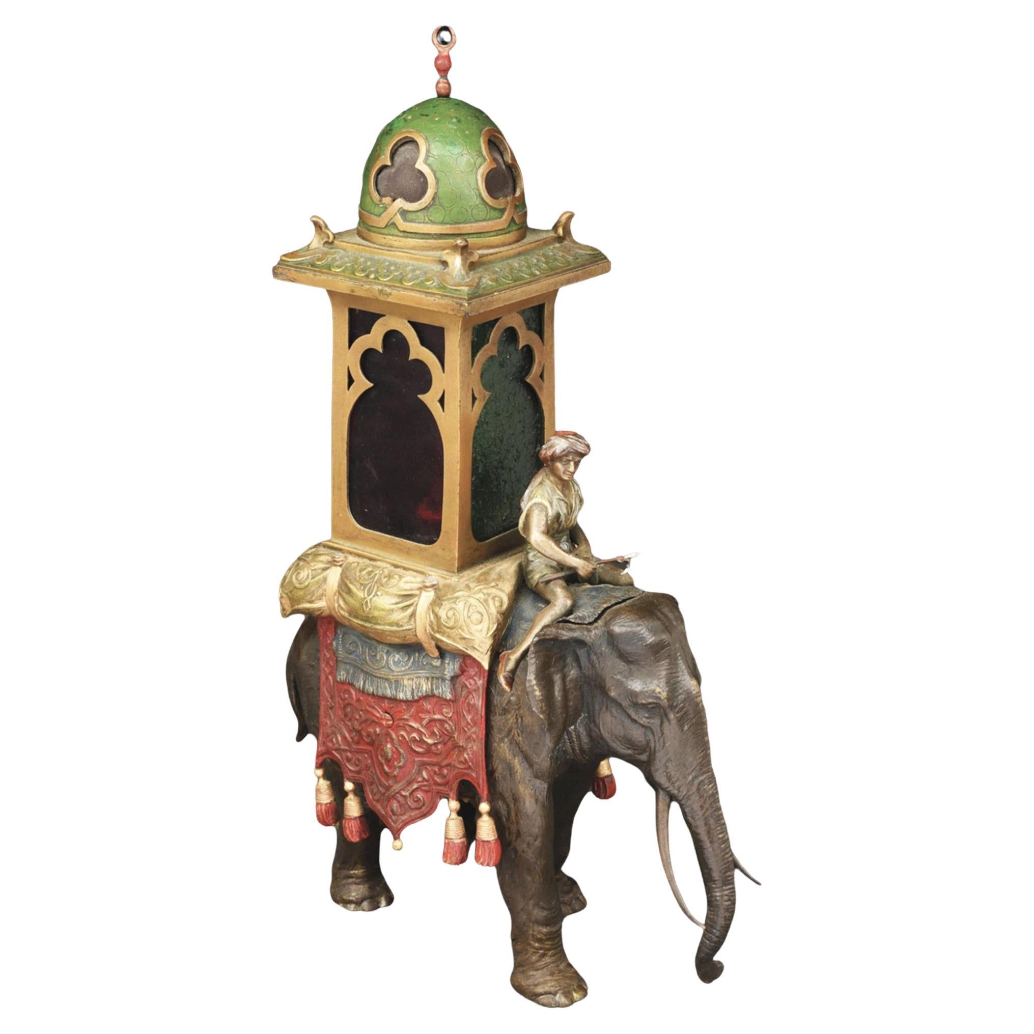 Sculpture Figure Elephant with Rider Antique Colonial Style India Oriental 