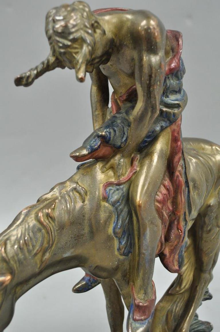 Austrian Cold Painted Bronze End of Trail Statue Sculpture after James Fraser In Good Condition For Sale In Philadelphia, PA