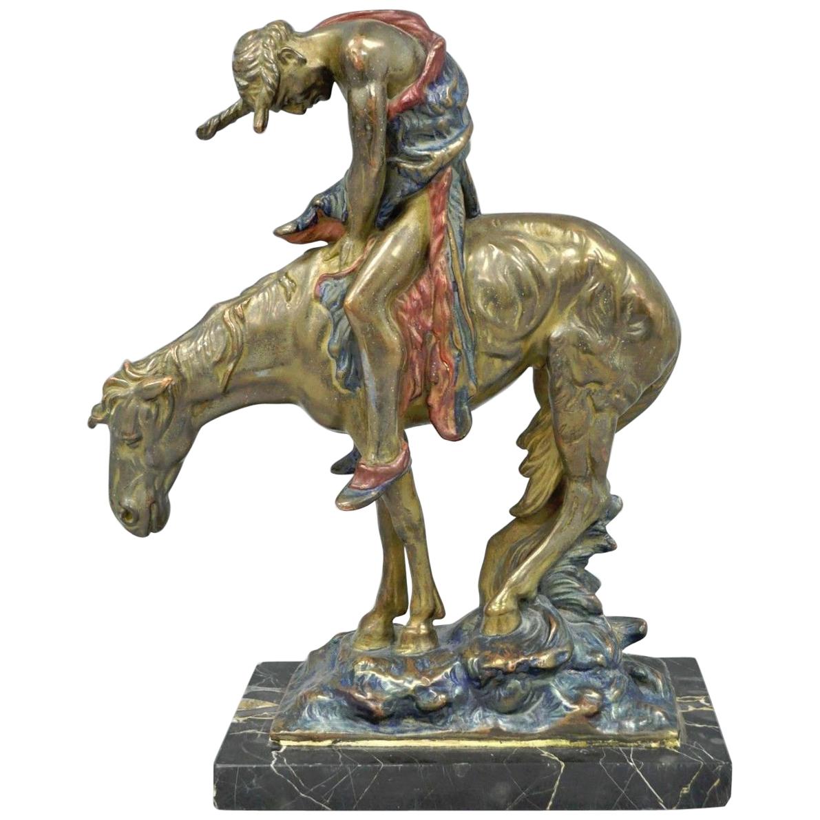 Austrian Cold Painted Bronze End of Trail Statue Sculpture after James Fraser For Sale