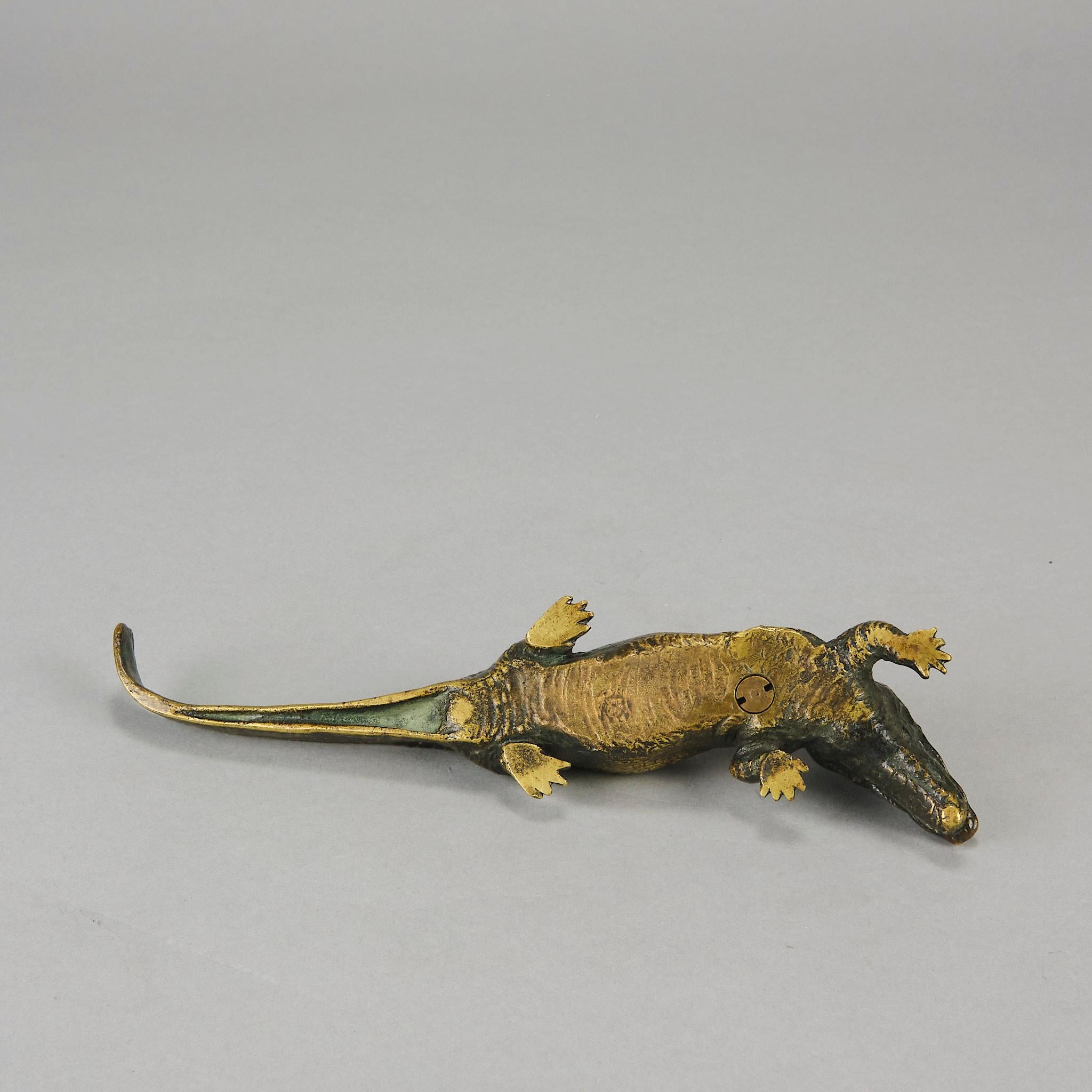Österreichische Kaltbemalte Bronze mit dem Titel „Suprise Krokodil“ von Franz Bergman  im Angebot 8