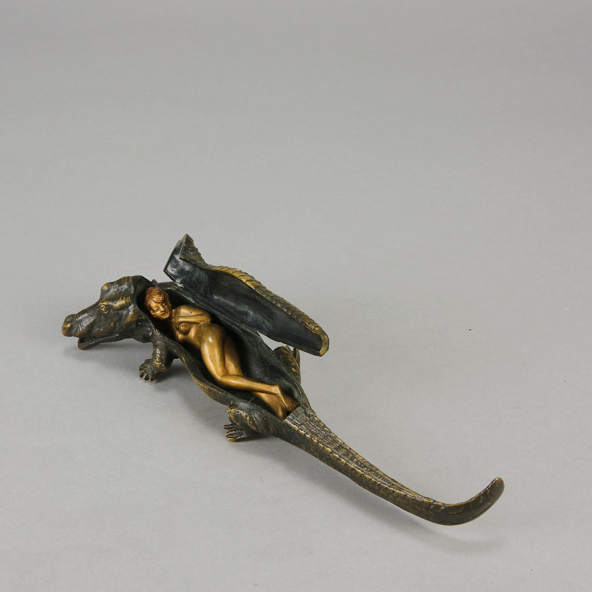 Österreichische Kaltbemalte Bronze mit dem Titel „Suprise Krokodil“ von Franz Bergman  (Gegossen) im Angebot