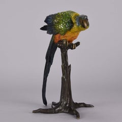 Austrian Cold Painted Bronze Figure "Parrot on a Branch" by Franz Bergman