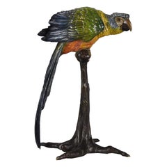 Austrian Cold Painted Bronze Figure "Parrot on a Branch" by Franz Bergman