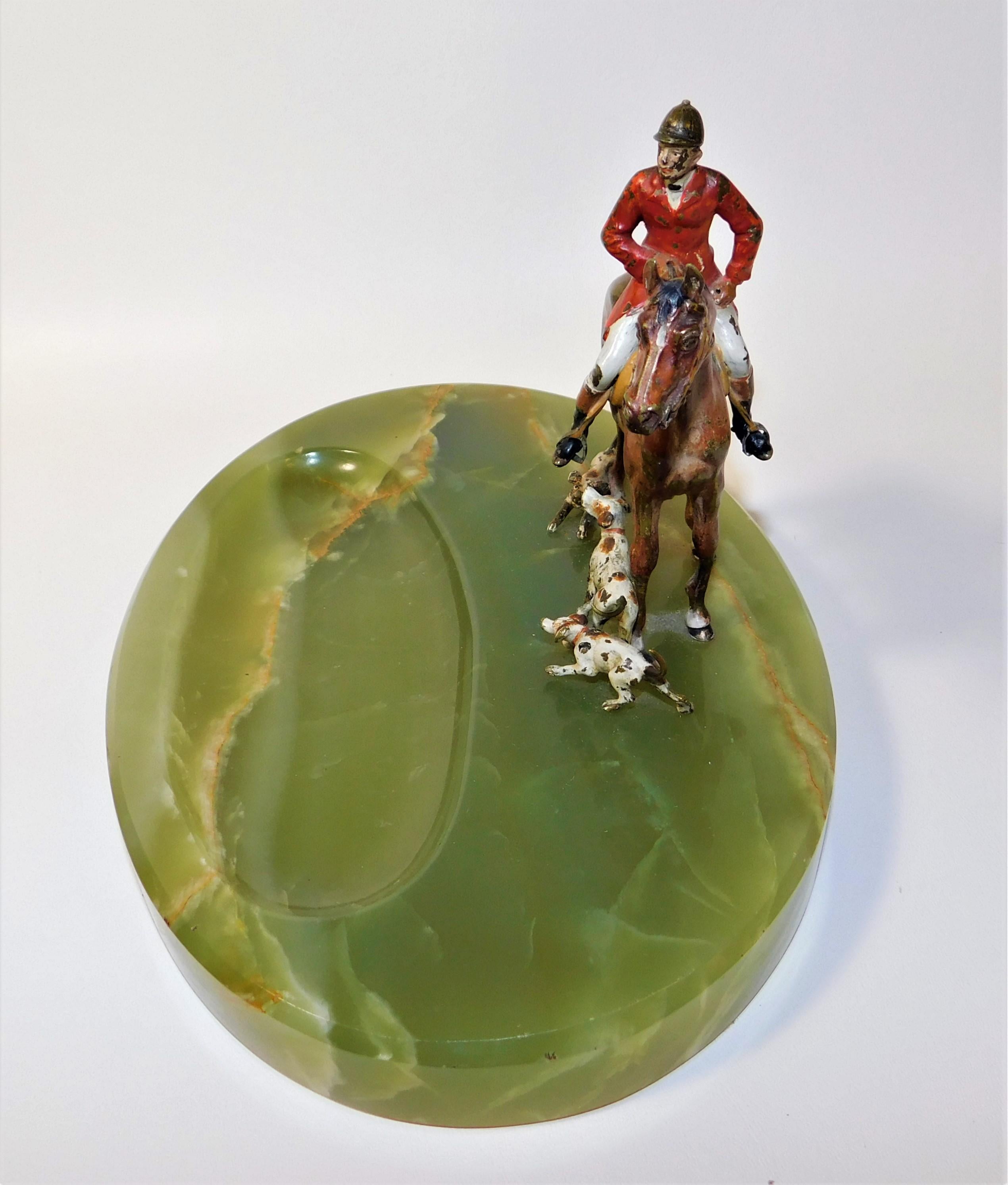 20th Century Austrian Cold Painted Bronze Fox Hunting Group with Green Onyx Base For Sale