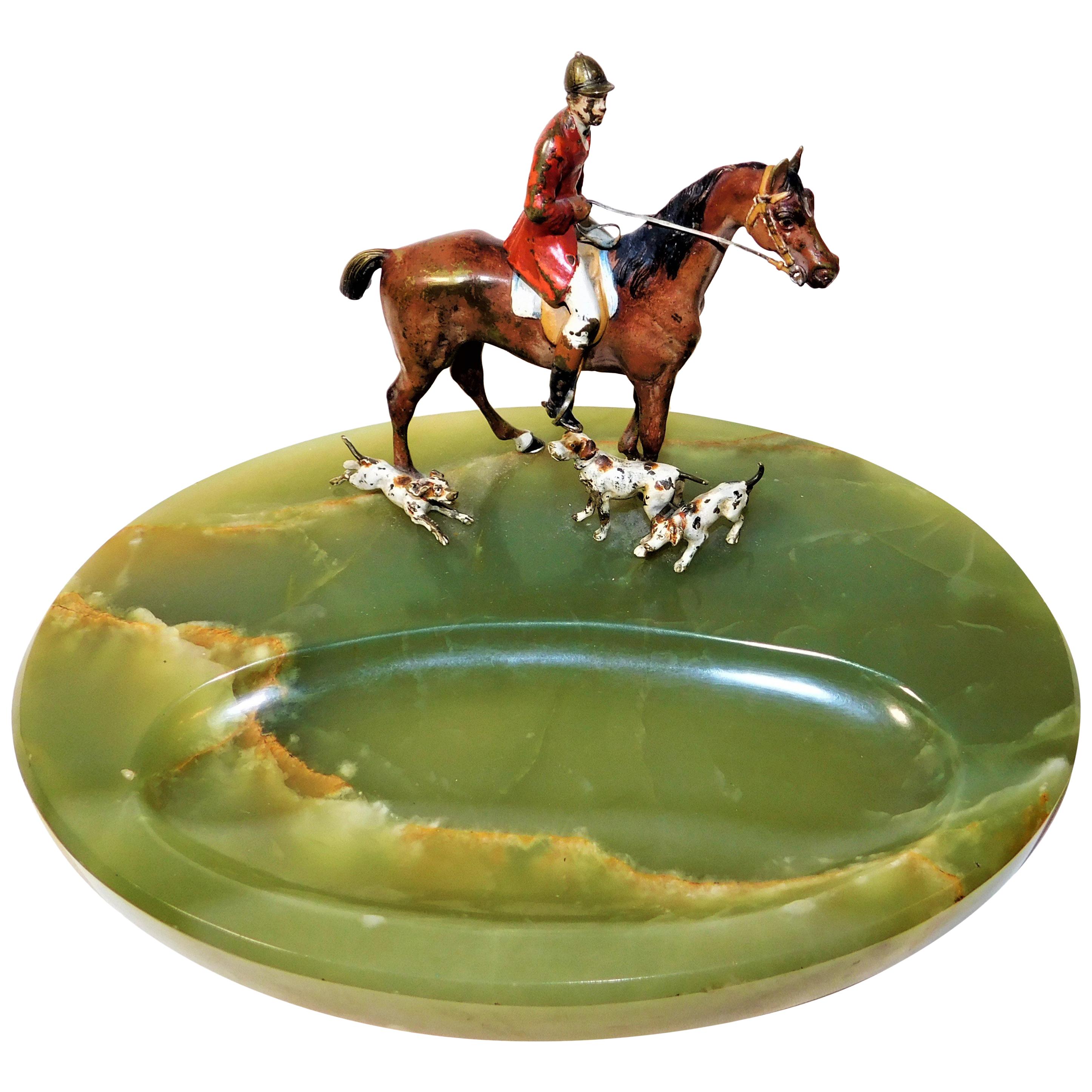 Austrian Cold Painted Bronze Fox Hunting Group with Green Onyx Base For ...