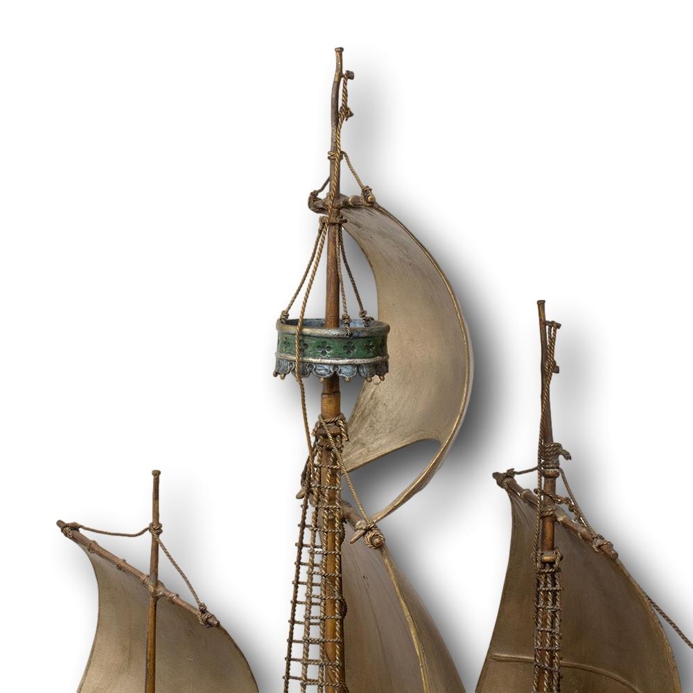 Austrian Cold Painted Bronze Galleon Lamp by Franz Bergman For Sale 4