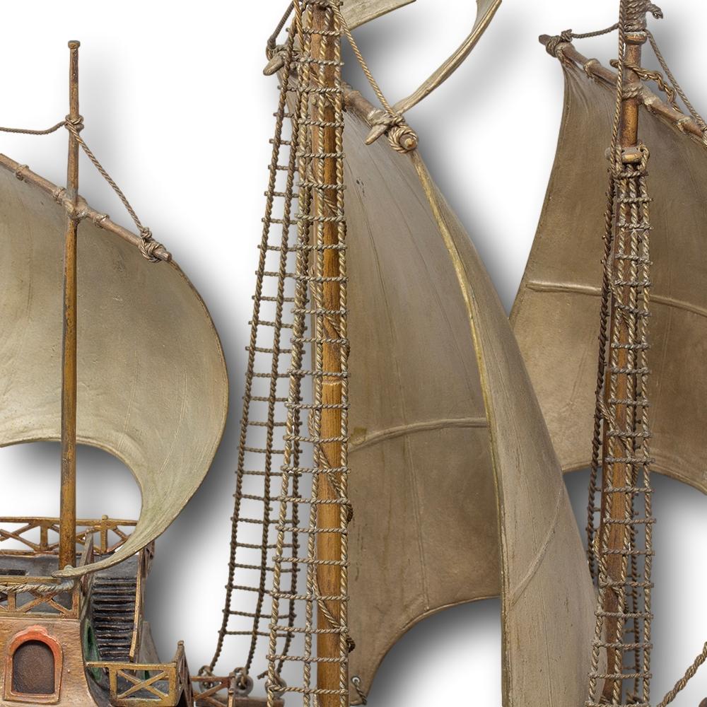 Sculpture autrichienne de Galleon en bronze peint à froid par Franz Xavier Bergman en vente 2