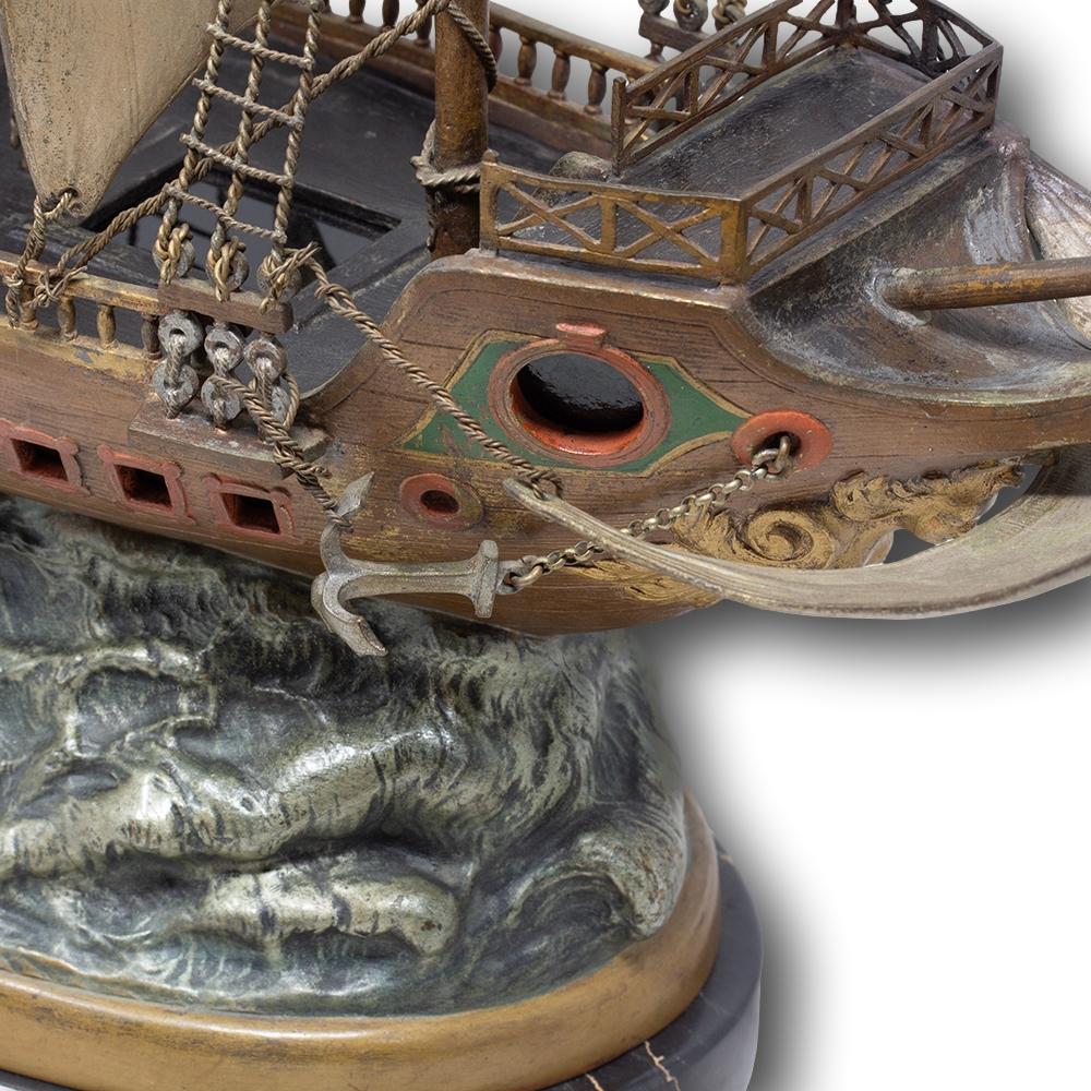 Sculpture autrichienne de Galleon en bronze peint à froid par Franz Xavier Bergman en vente 5