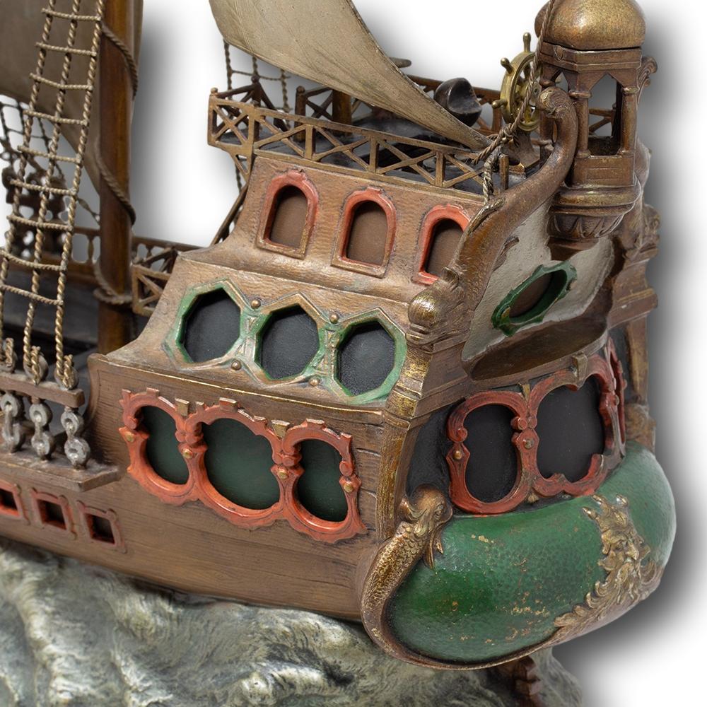 Sculpture autrichienne de Galleon en bronze peint à froid par Franz Xavier Bergman en vente 10