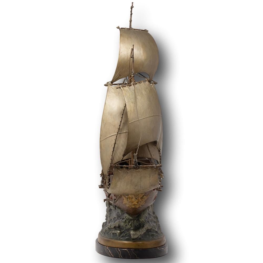 Autrichien Sculpture autrichienne de Galleon en bronze peint à froid par Franz Xavier Bergman en vente