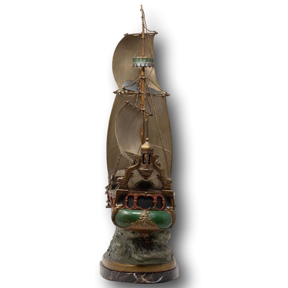 Sculpture autrichienne de Galleon en bronze peint à froid par Franz Xavier Bergman Bon état - En vente à Newark, England