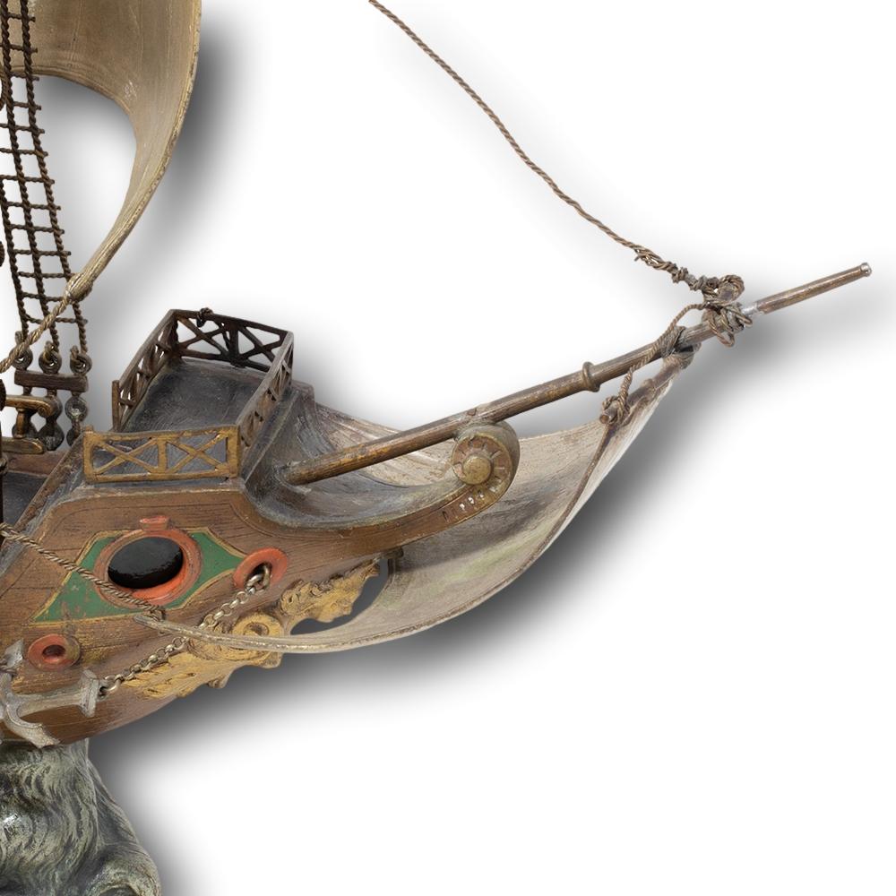 Bronze Sculpture autrichienne de Galleon en bronze peint à froid par Franz Xavier Bergman en vente
