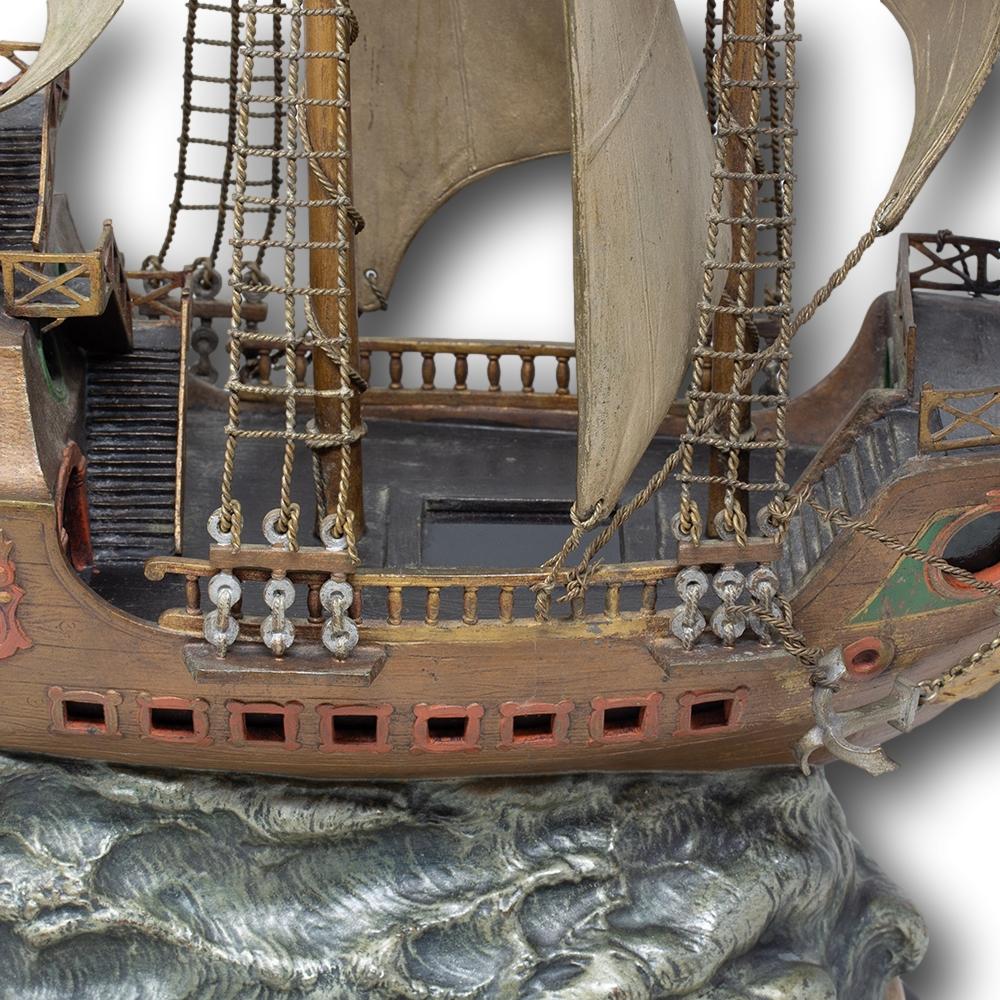 Sculpture autrichienne de Galleon en bronze peint à froid par Franz Xavier Bergman en vente 1