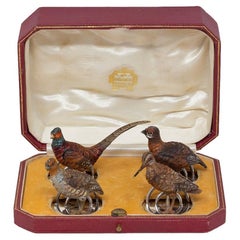 Österreichische Kaltbemalte Bronze-Spiel-Vogel-Menü-Kartenhalter