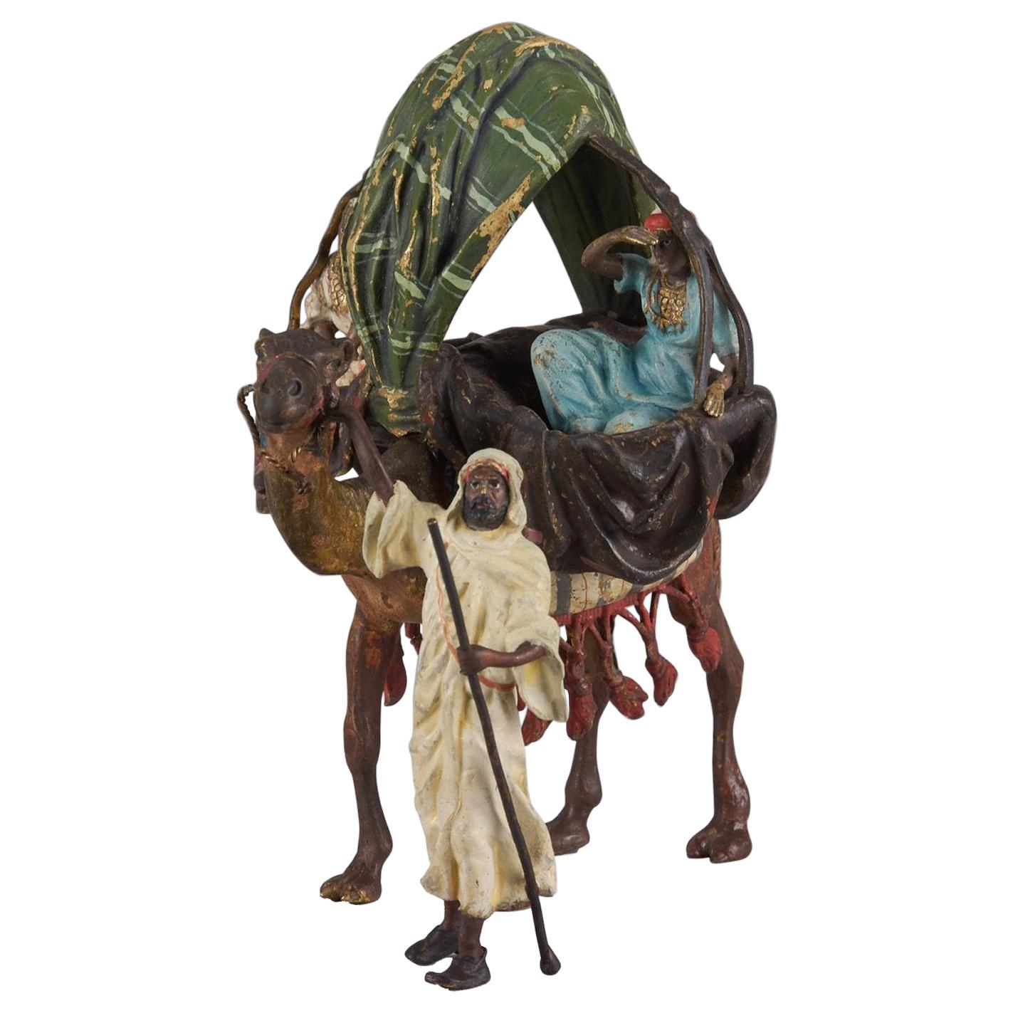 Austrian Cold Painted Bronze Group "Arab Camel Ride" by Franz Bergman