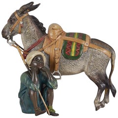 Austrian Cold Painted Bronze Group "Boy & Donkey" by Franz Bergman