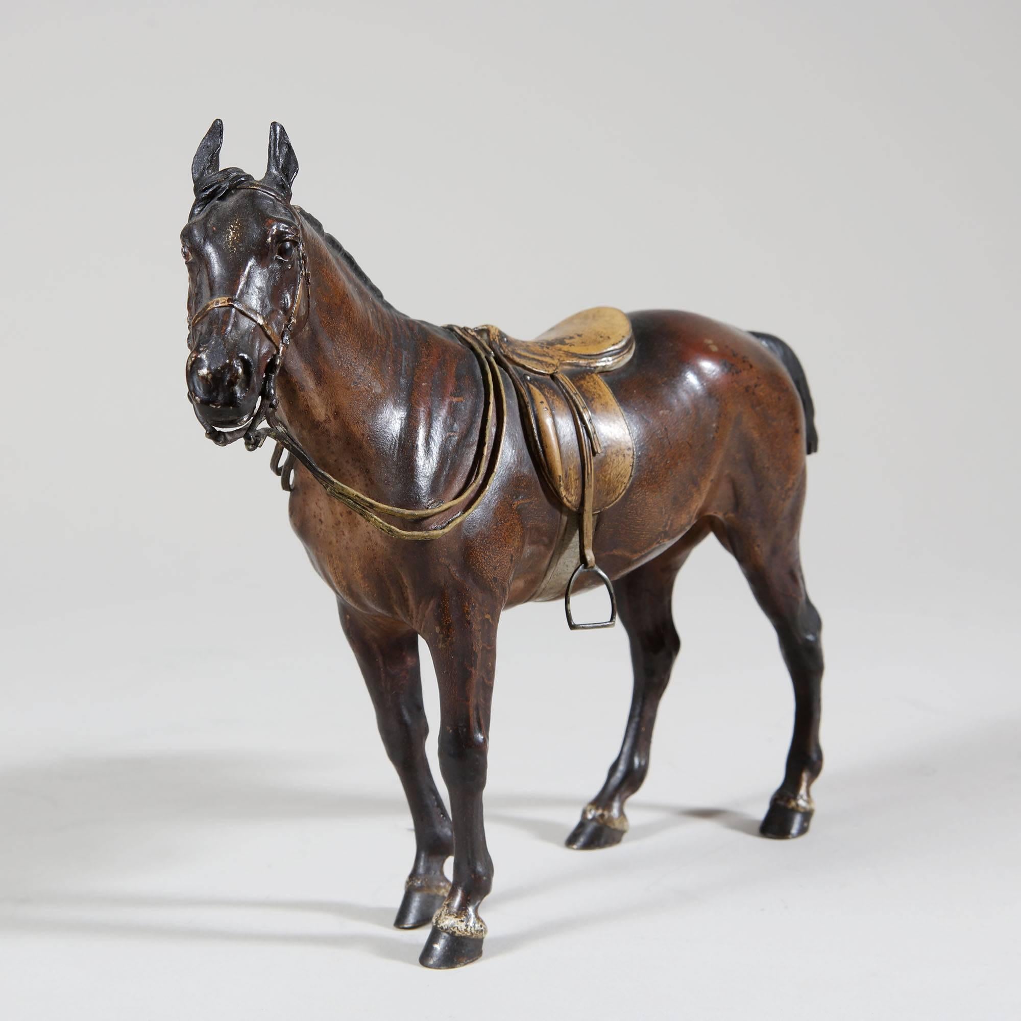 A patinated and cold painted bronze horse
By Franz Xavier Bergman
Stamped with the Foundry Mark
Austria, Vienna, late 19th century.