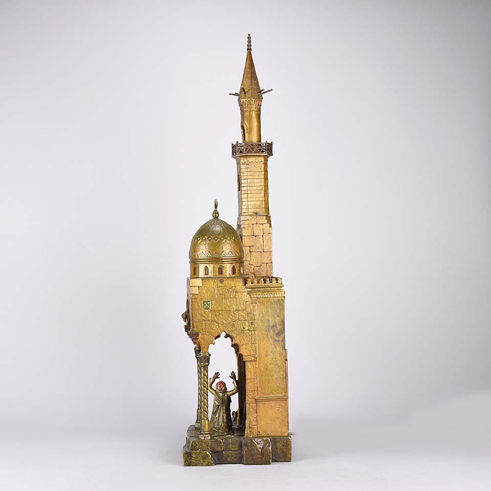 19th Century Austrian Cold Painted Bronze Minaret Lamp by Franz Bergman For Sale