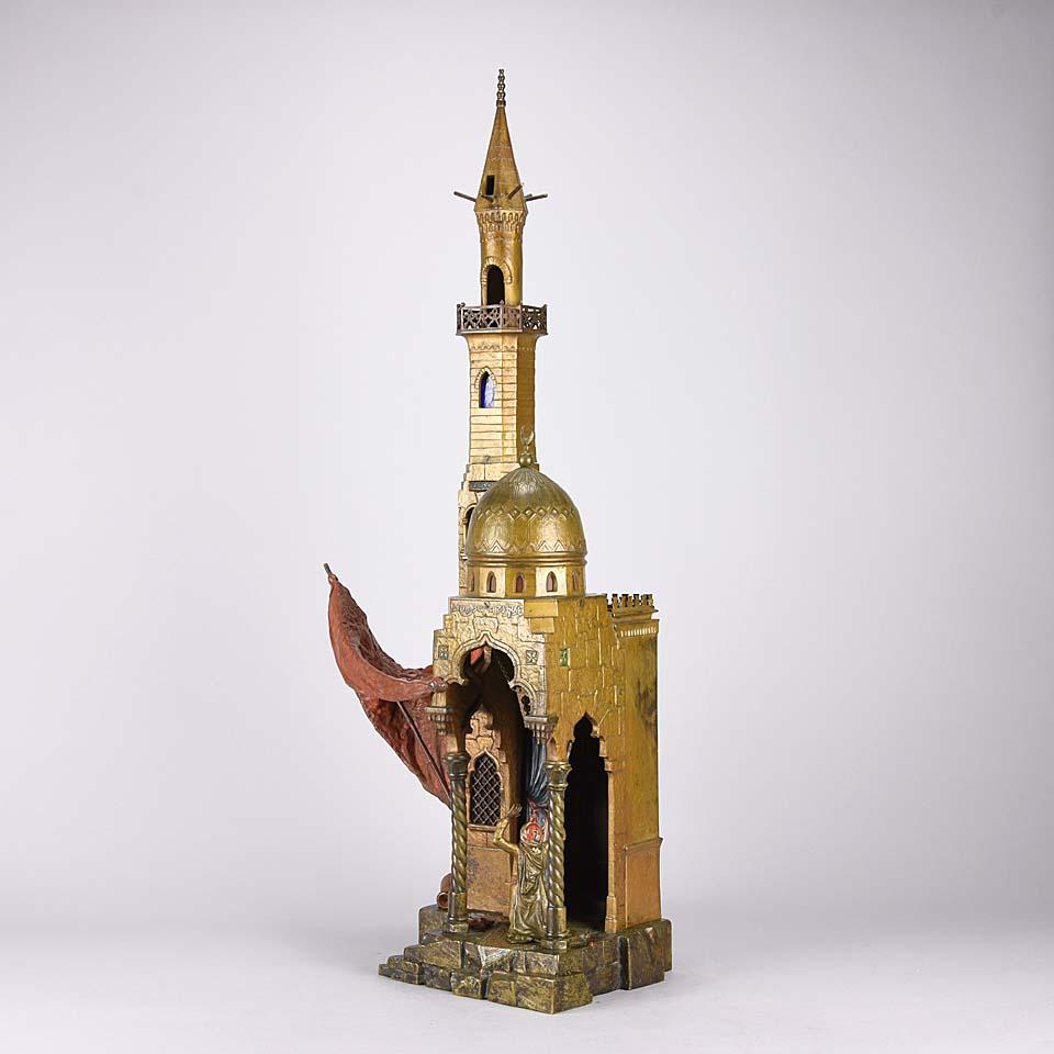 Austrian Cold Painted Bronze Minaret Lamp by Franz Bergman For Sale 1