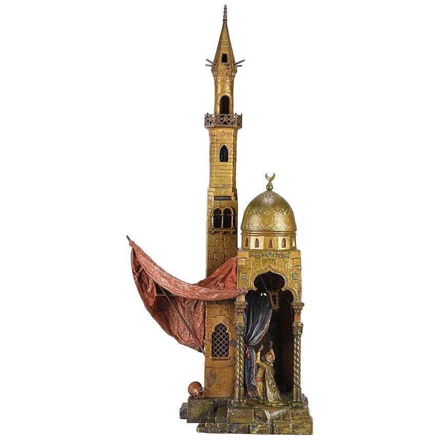 Austrian Cold Painted Bronze Minaret Lamp by Franz Bergman