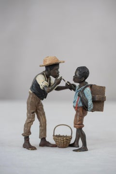 Österreichische, kaltbemalte Bronzefigur zweier kleiner Kinder, Franz Bergmann, Black Americana