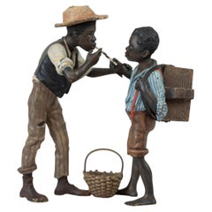 Österreichische, kaltbemalte Bronzefigur zweier kleiner Kinder, Franz Bergmann, Black Americana