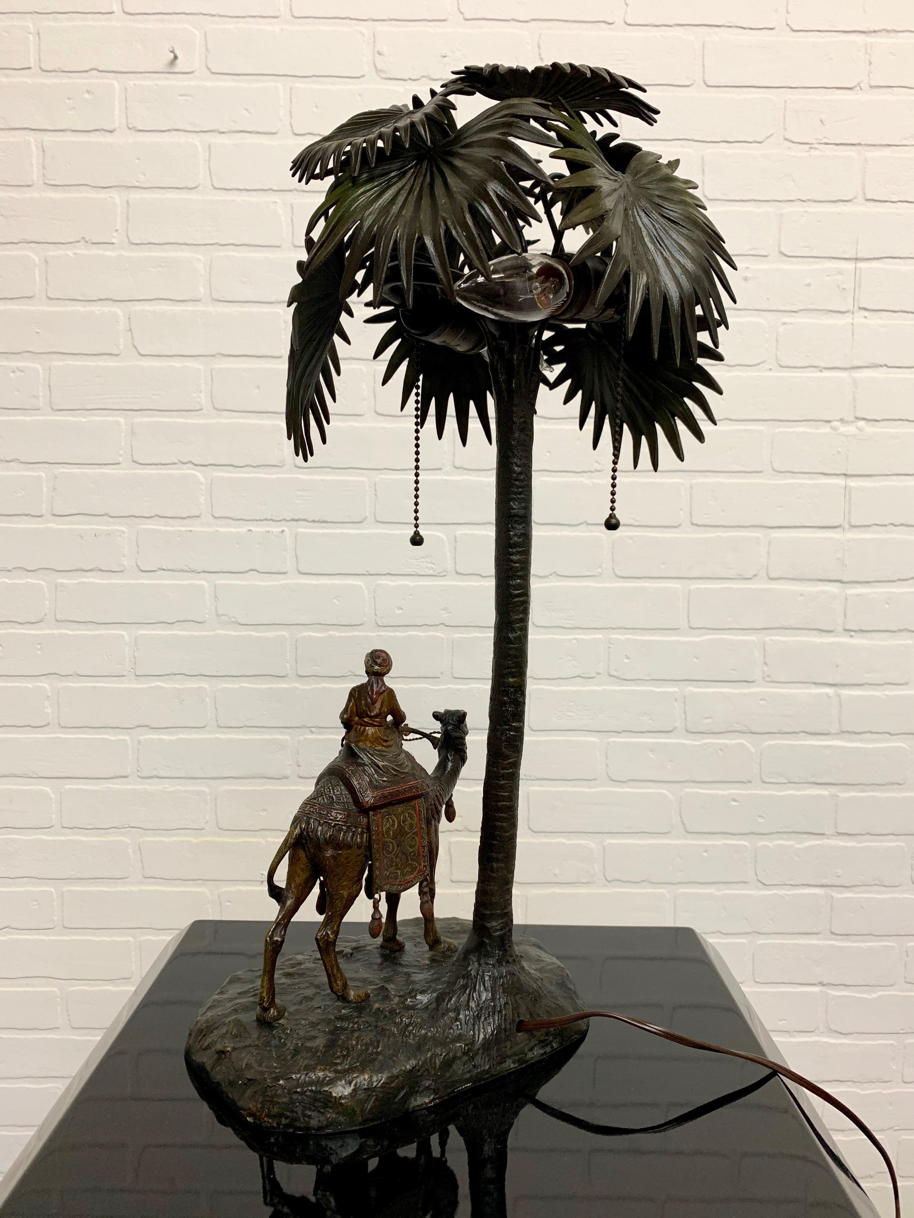 Austrian Cold Painted Bronze Orientalist Lamp Attributed to Bergman 6