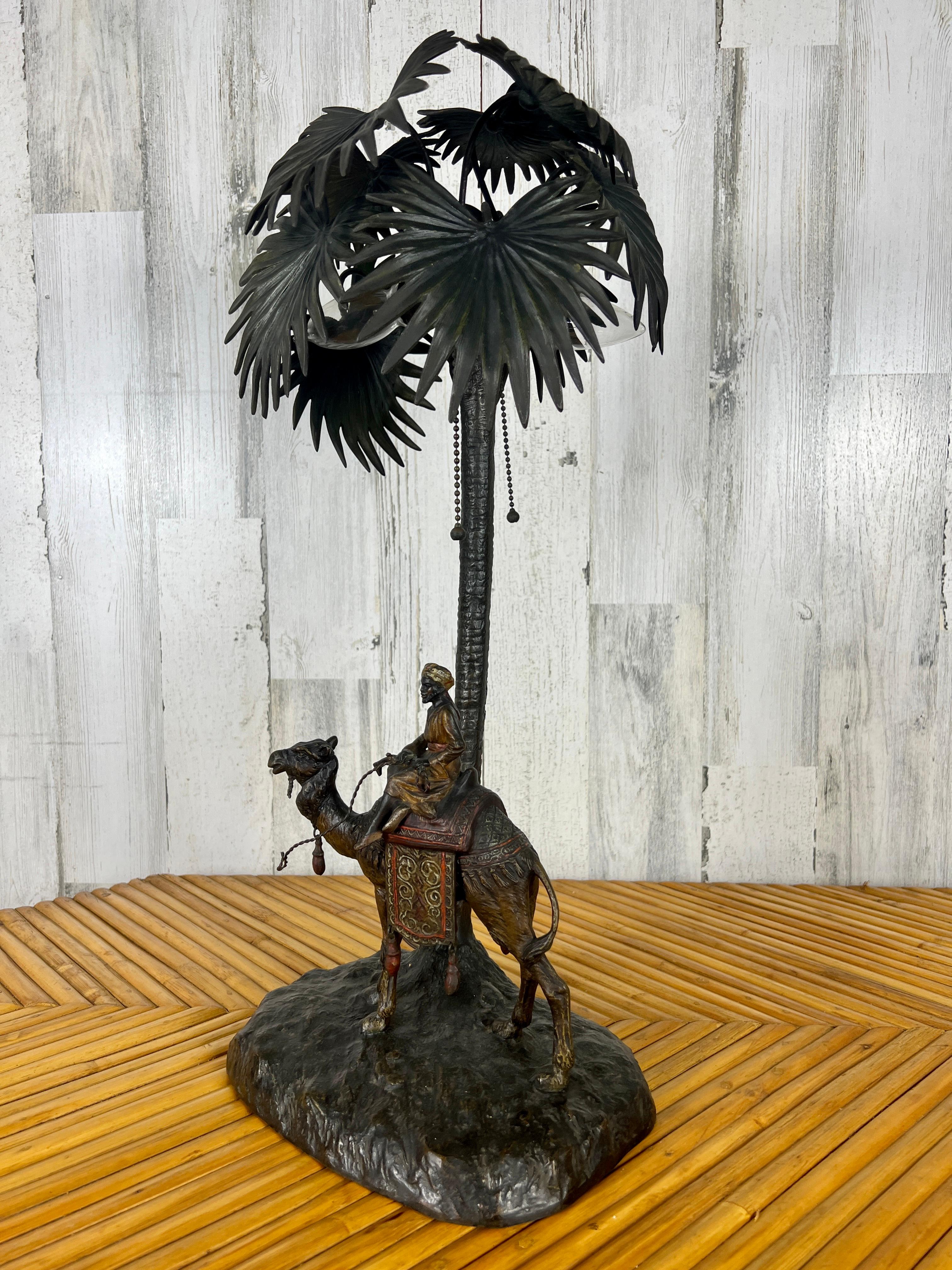 Austrian Cold Painted Bronze Orientalist Lamp Attributed to Bergman For Sale 7