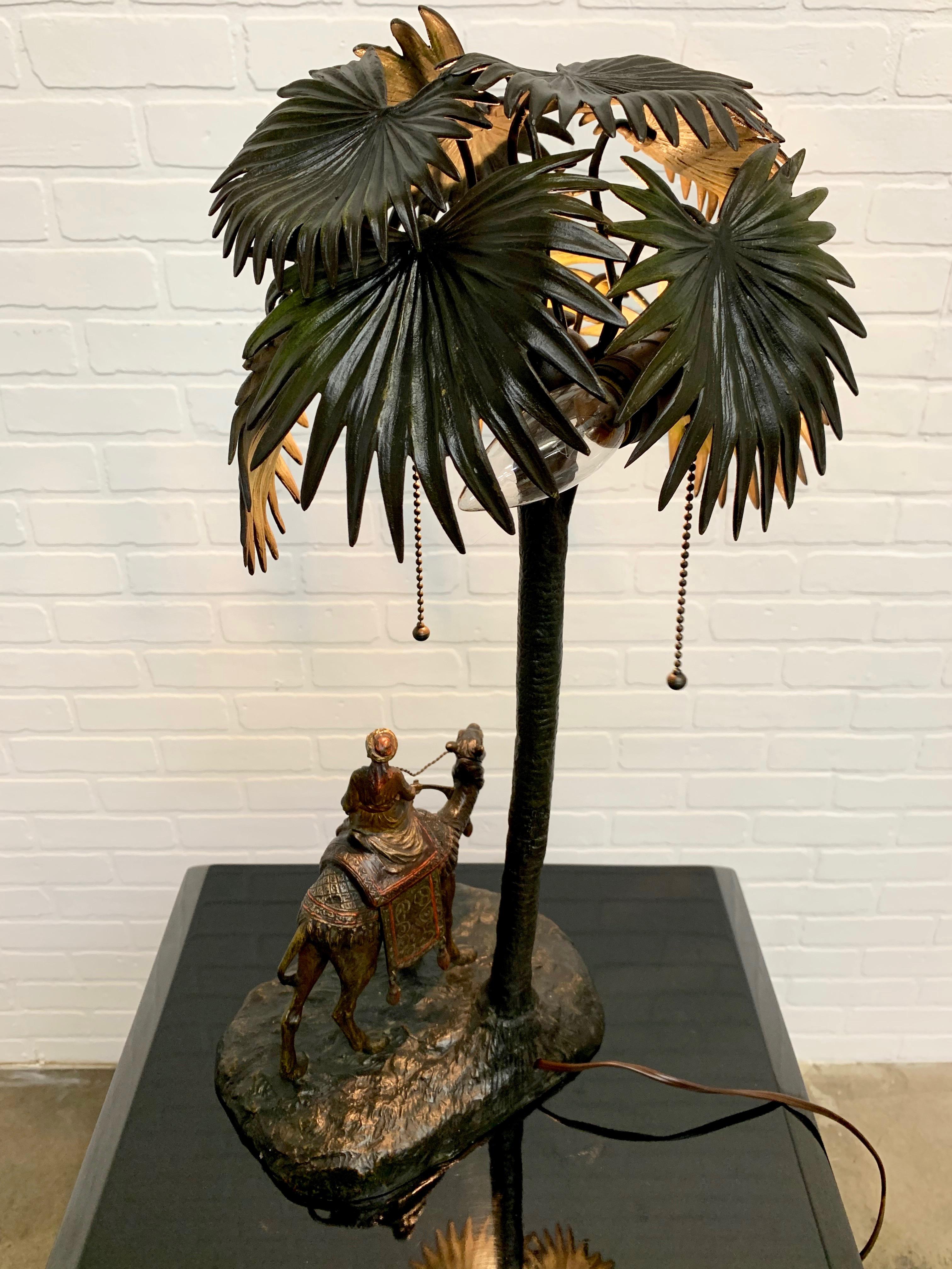 Austrian Cold Painted Bronze Orientalist Lamp Attributed to Bergman 8