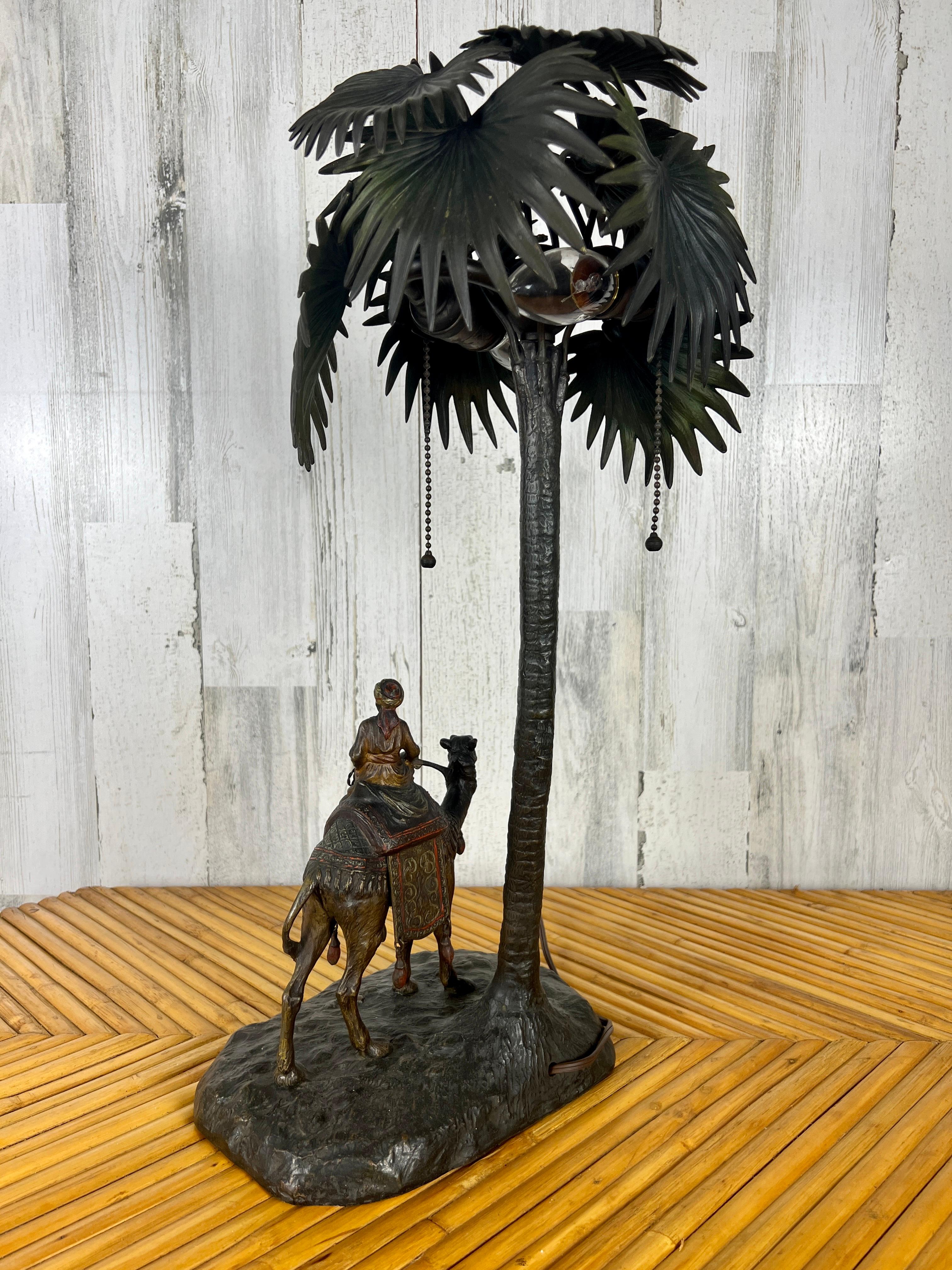 Austrian Cold Painted Bronze Orientalist Lamp Attributed to Bergman For Sale 8