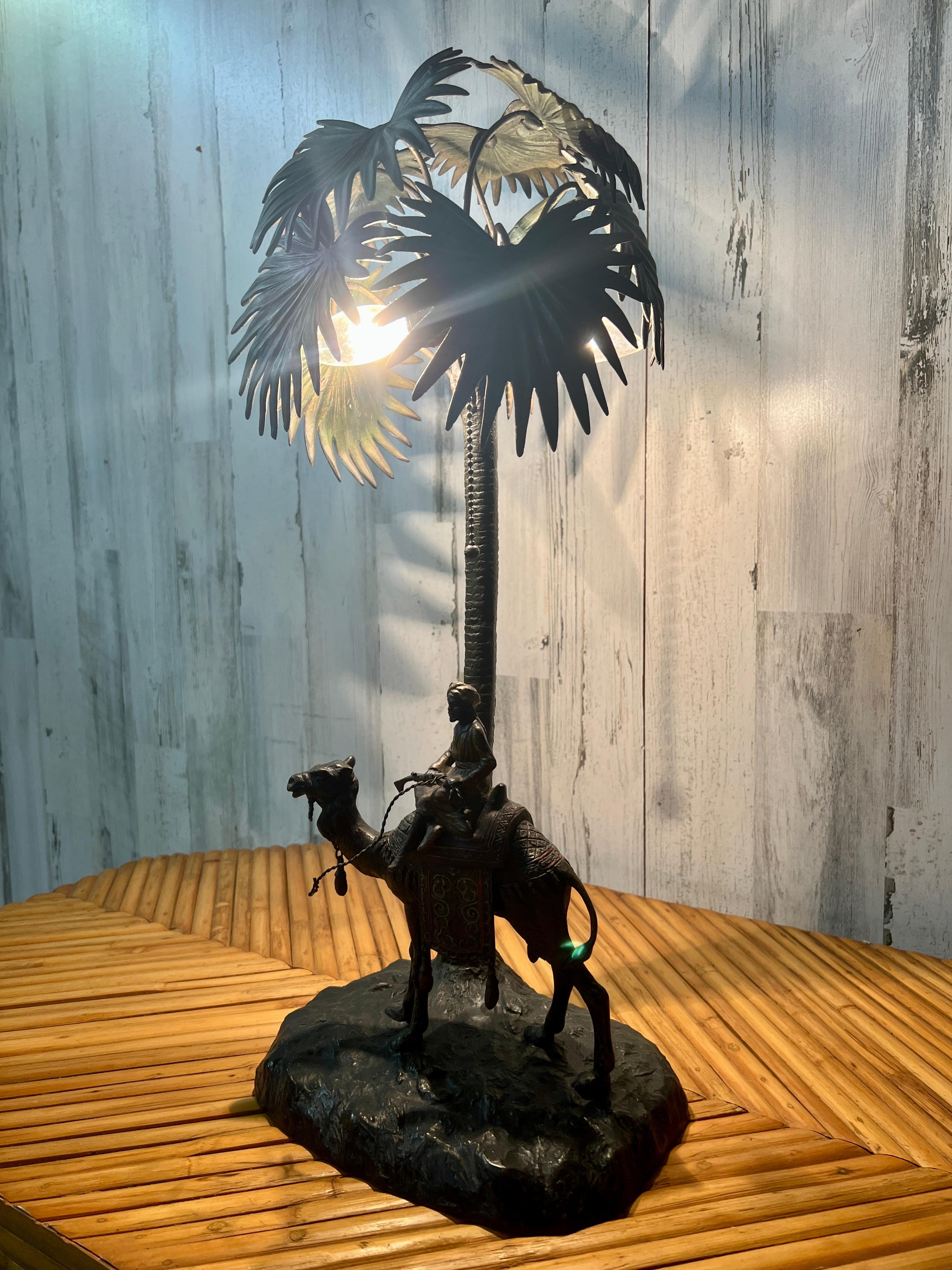 Austrian Cold Painted Bronze Orientalist Lamp Attributed to Bergman For Sale 12