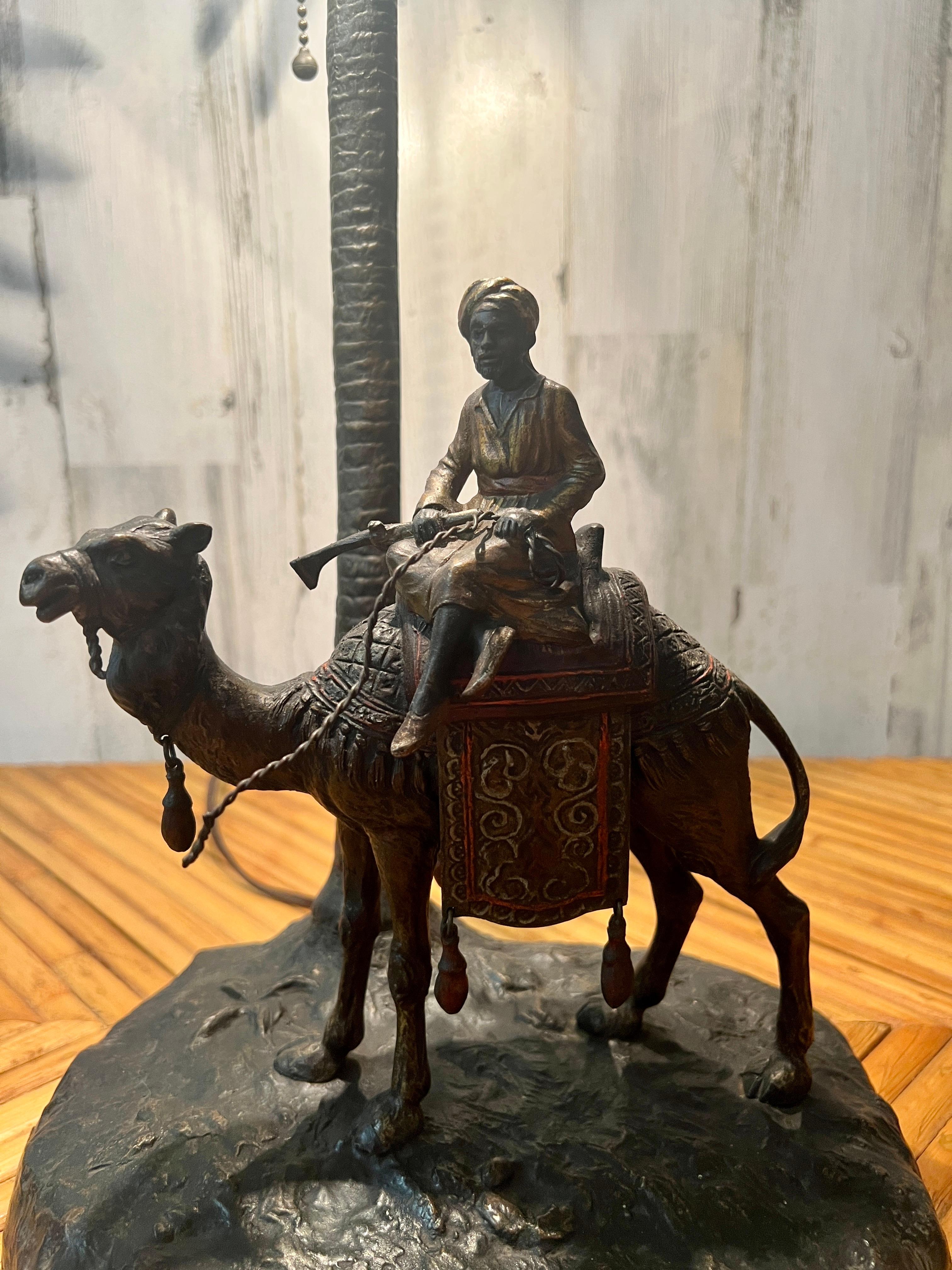 Austrian Cold Painted Bronze Orientalist Lamp Attributed to Bergman For Sale 14