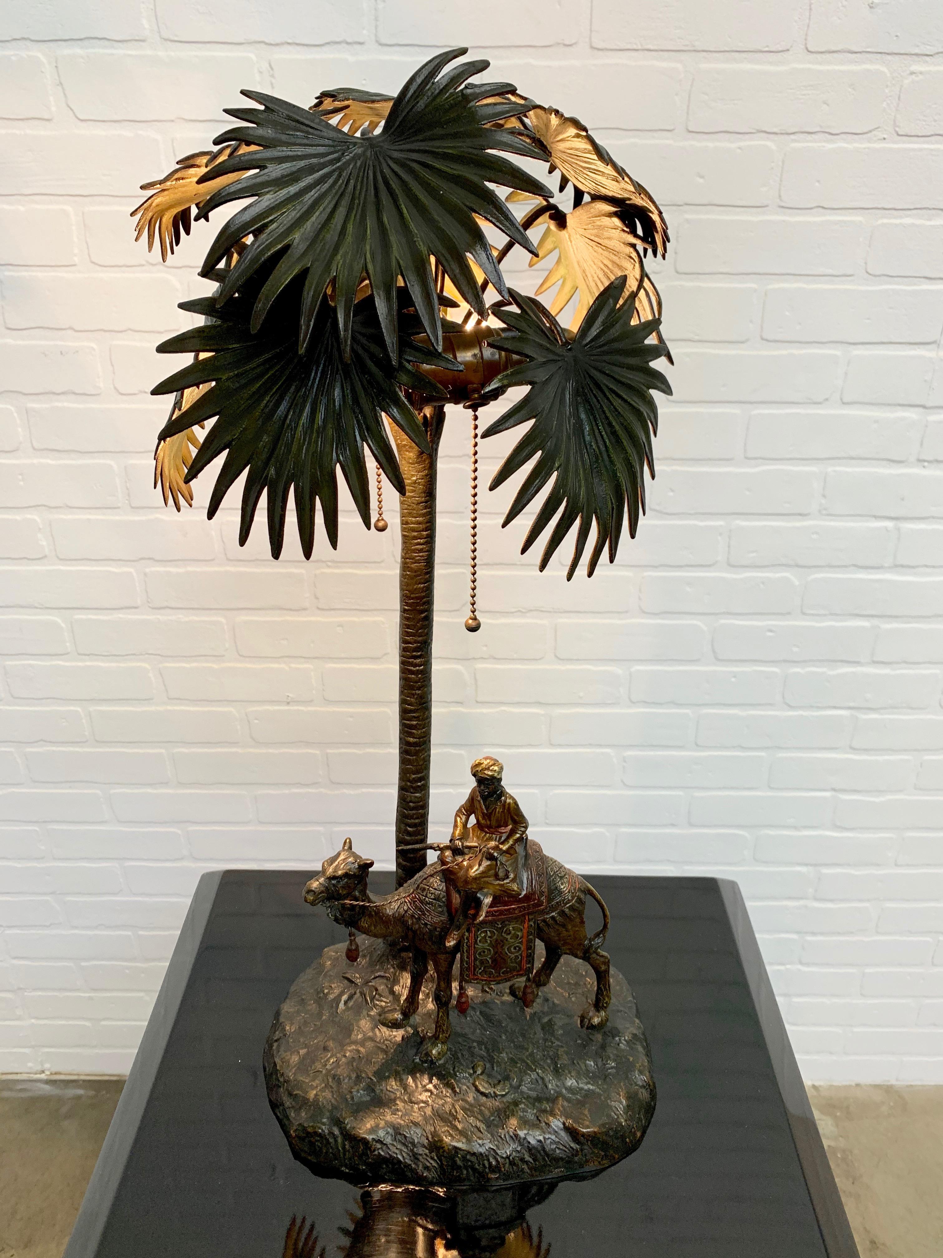 Cold-Painted Austrian Cold Painted Bronze Orientalist Lamp Attributed to Bergman