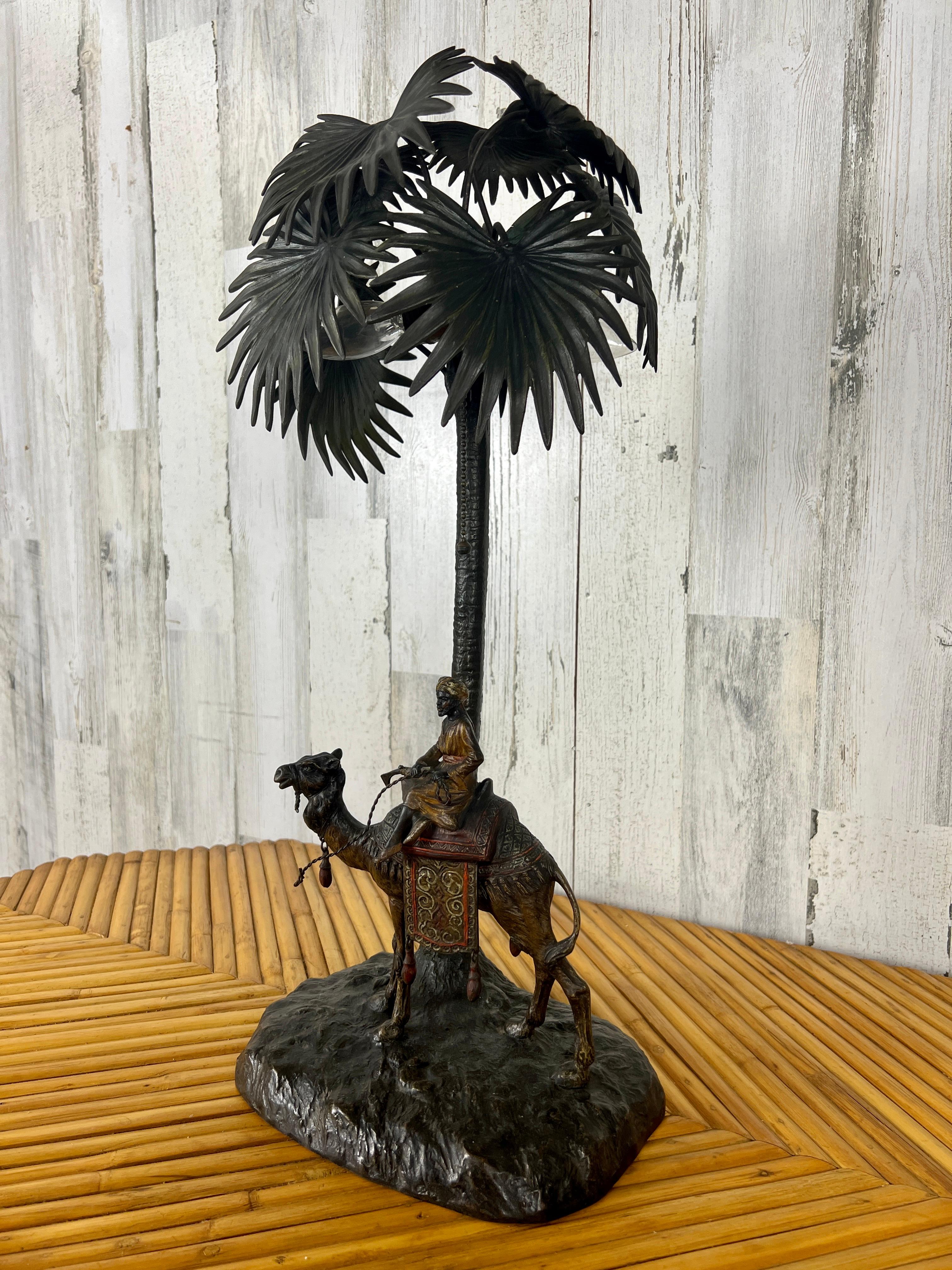 Austrian Cold Painted Bronze Orientalist Lamp Attributed to Bergman In Good Condition For Sale In Denton, TX