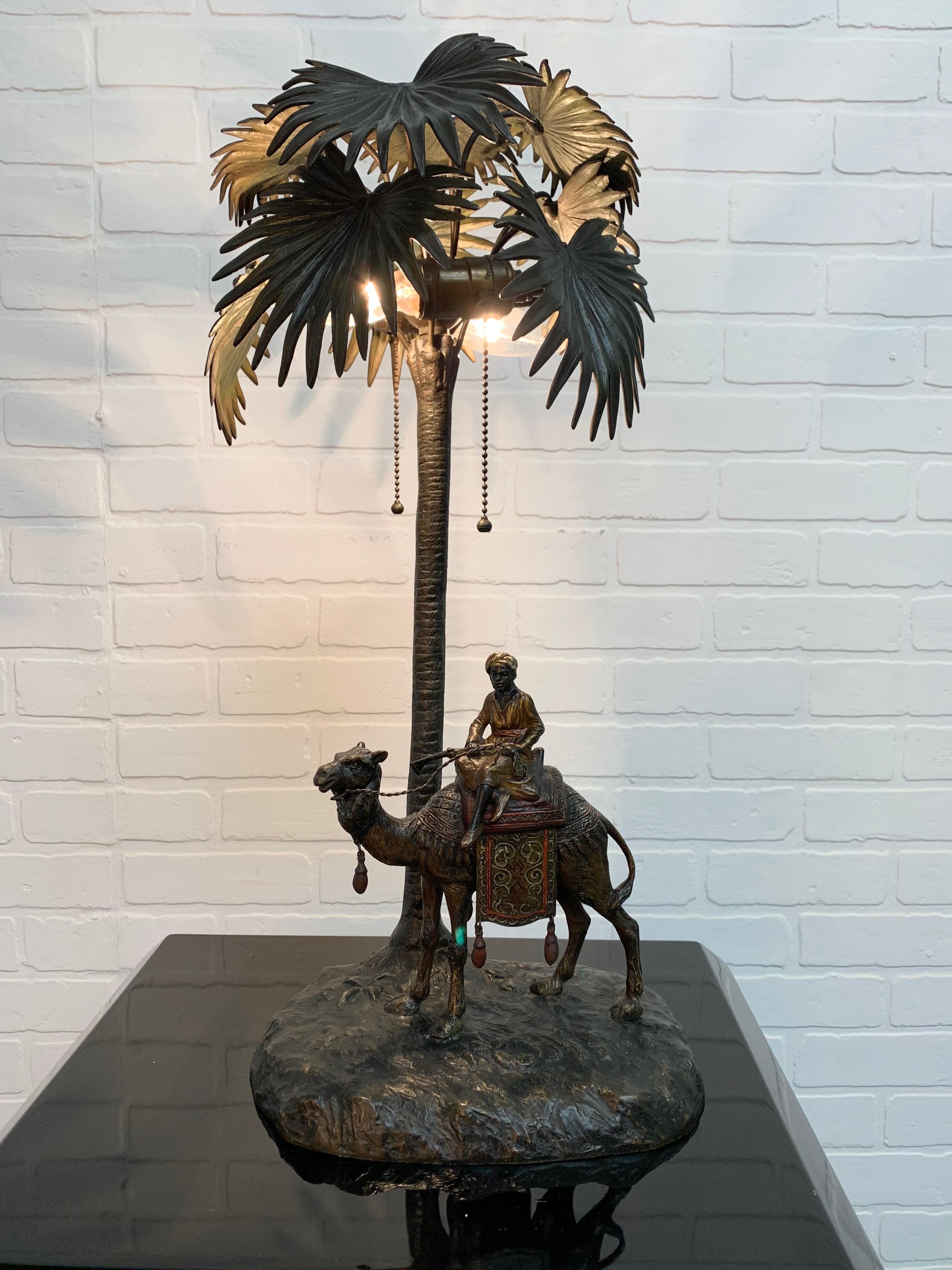 19th Century Austrian Cold Painted Bronze Orientalist Lamp Attributed to Bergman