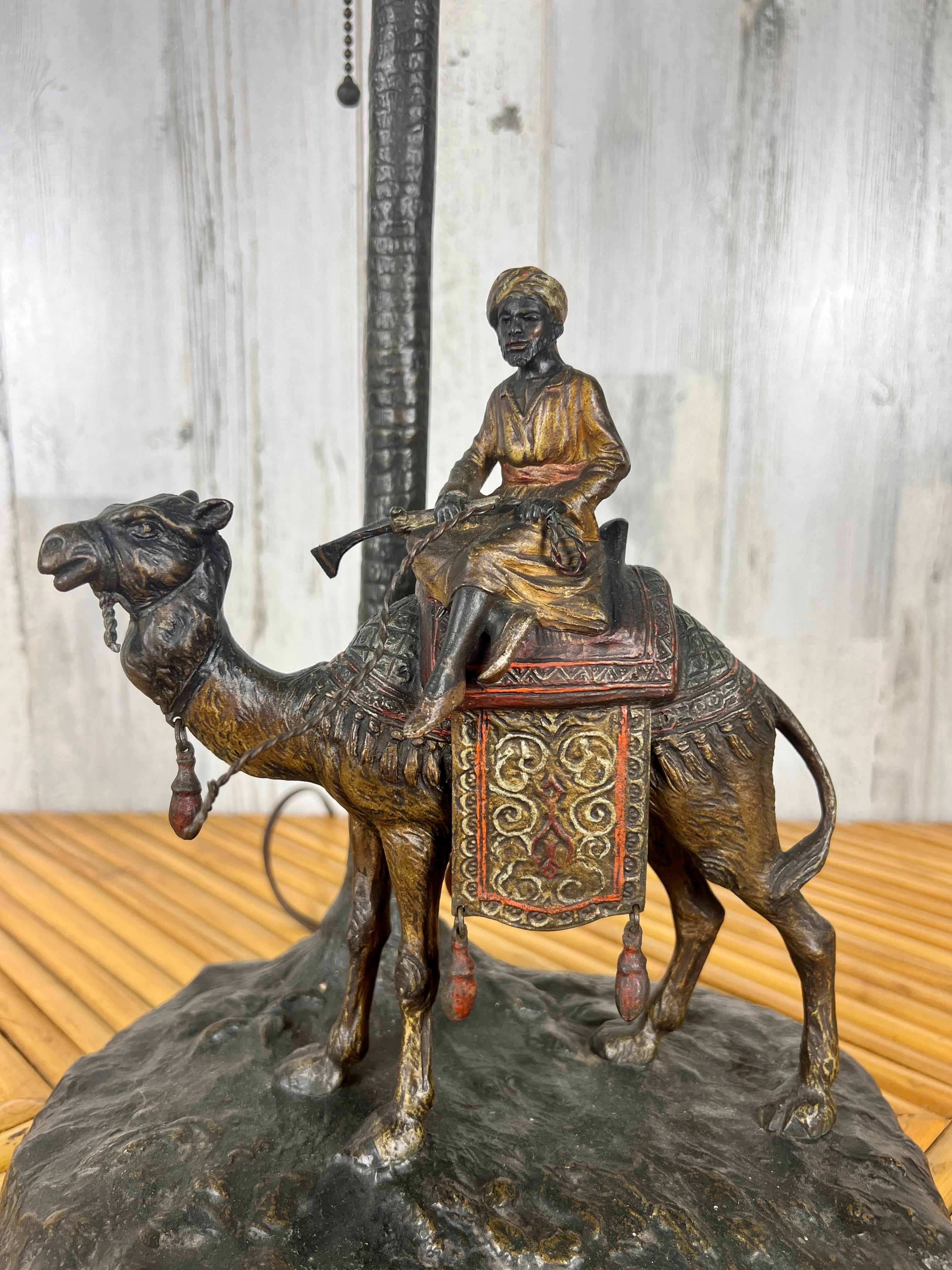 19th Century Austrian Cold Painted Bronze Orientalist Lamp Attributed to Bergman For Sale