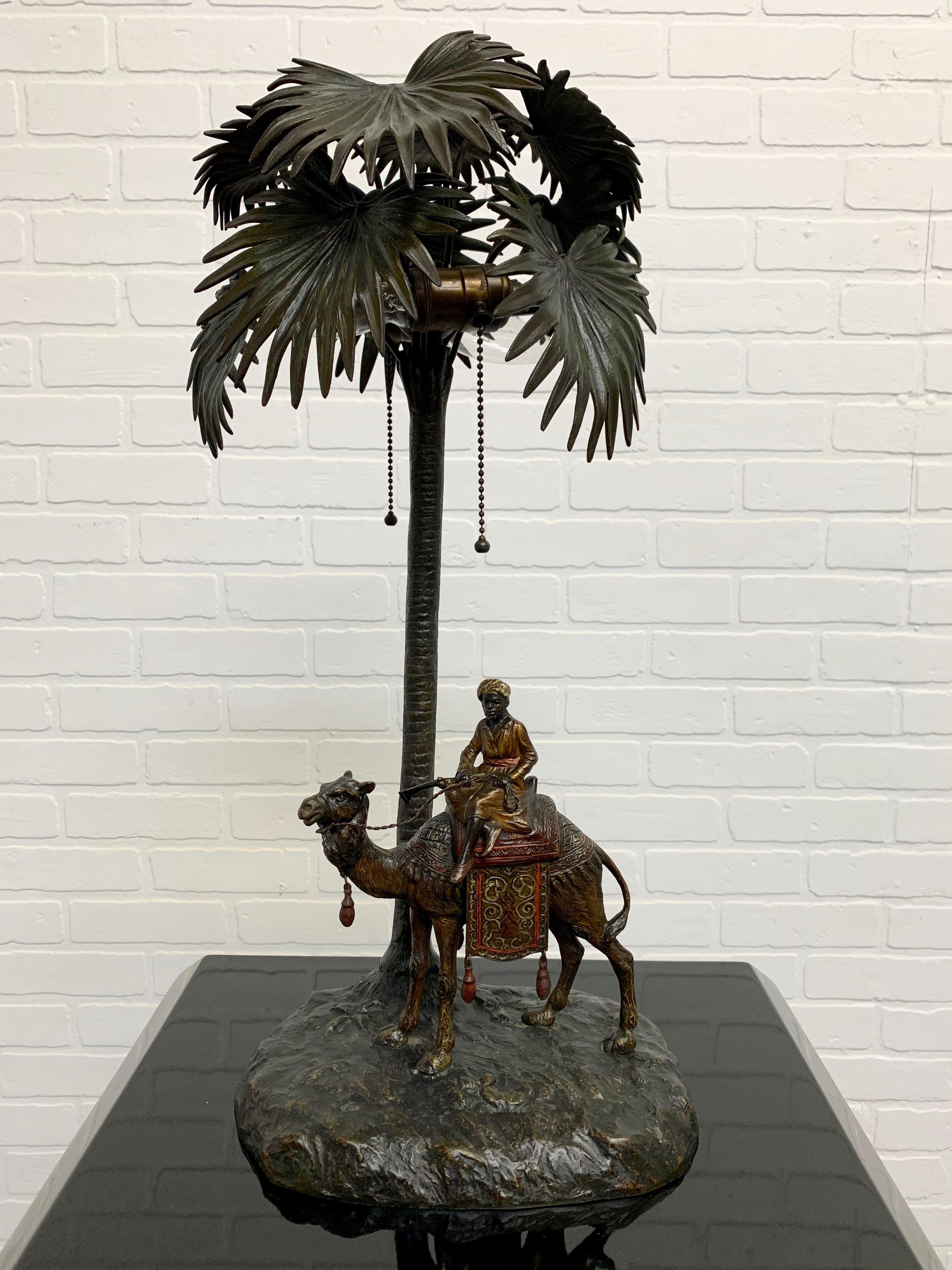 Austrian Cold Painted Bronze Orientalist Lamp Attributed to Bergman 1