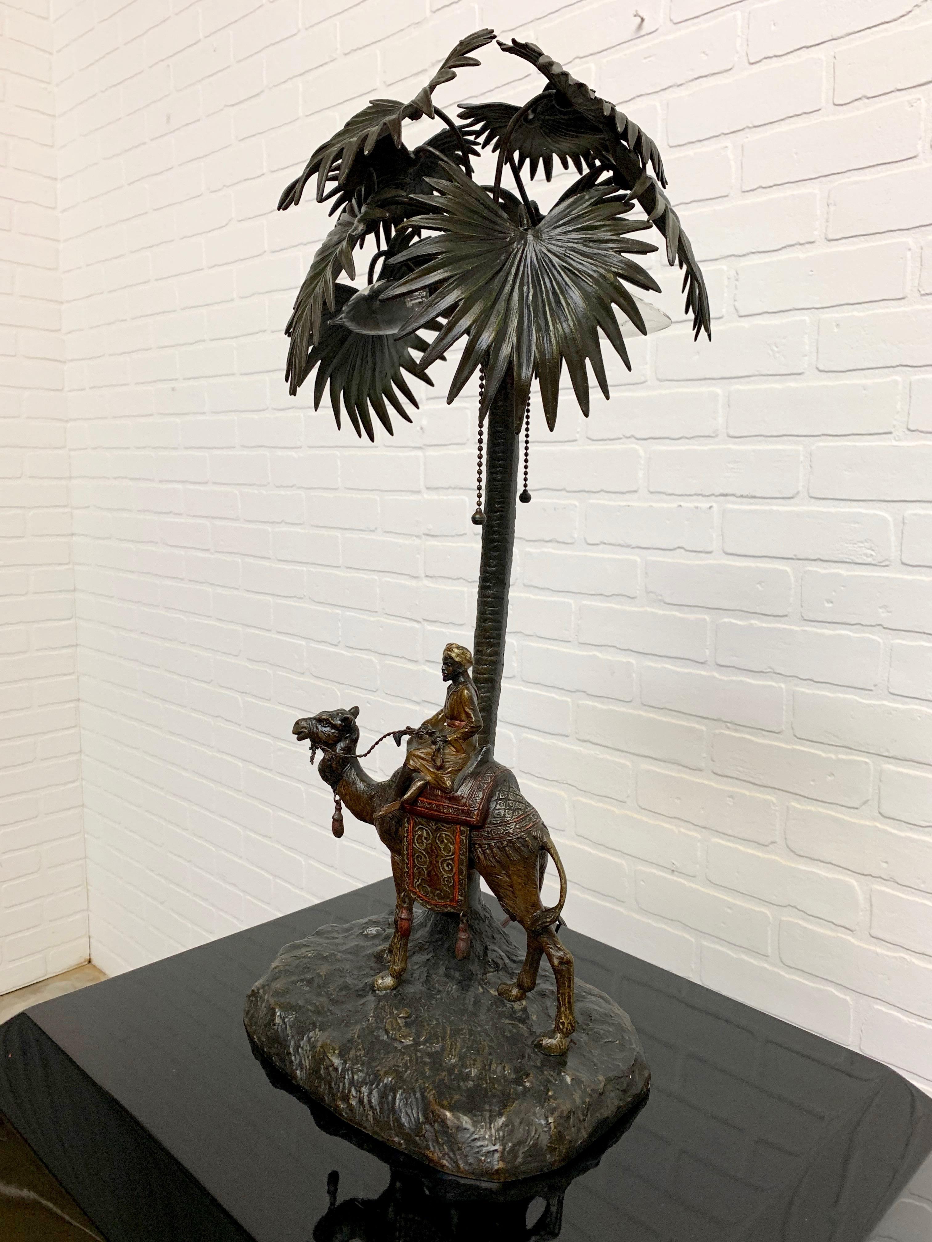 Austrian Cold Painted Bronze Orientalist Lamp Attributed to Bergman 3